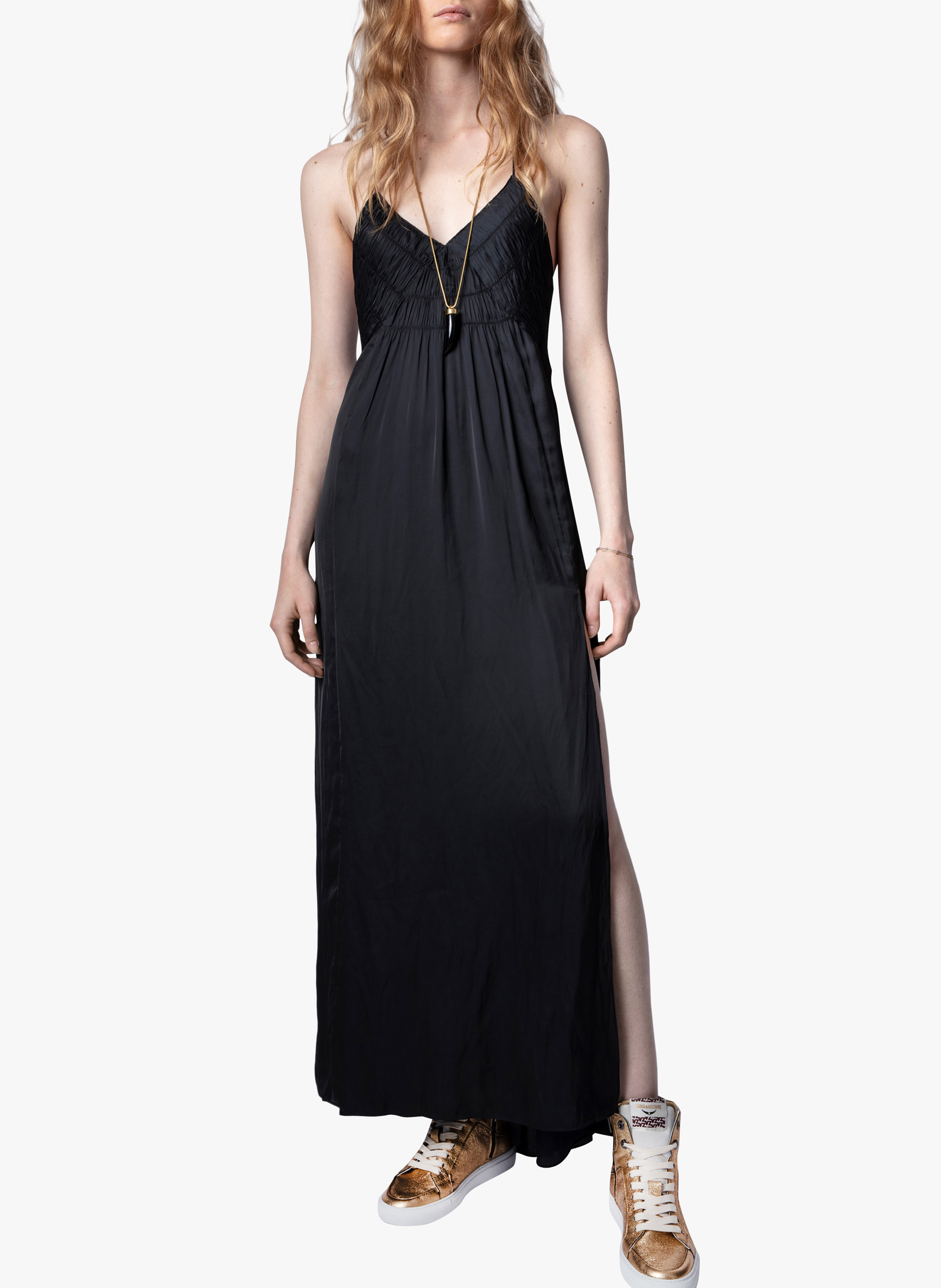 Robe Longue Col V à Bretelles Noir Zadig&voltaire Créateurs Place