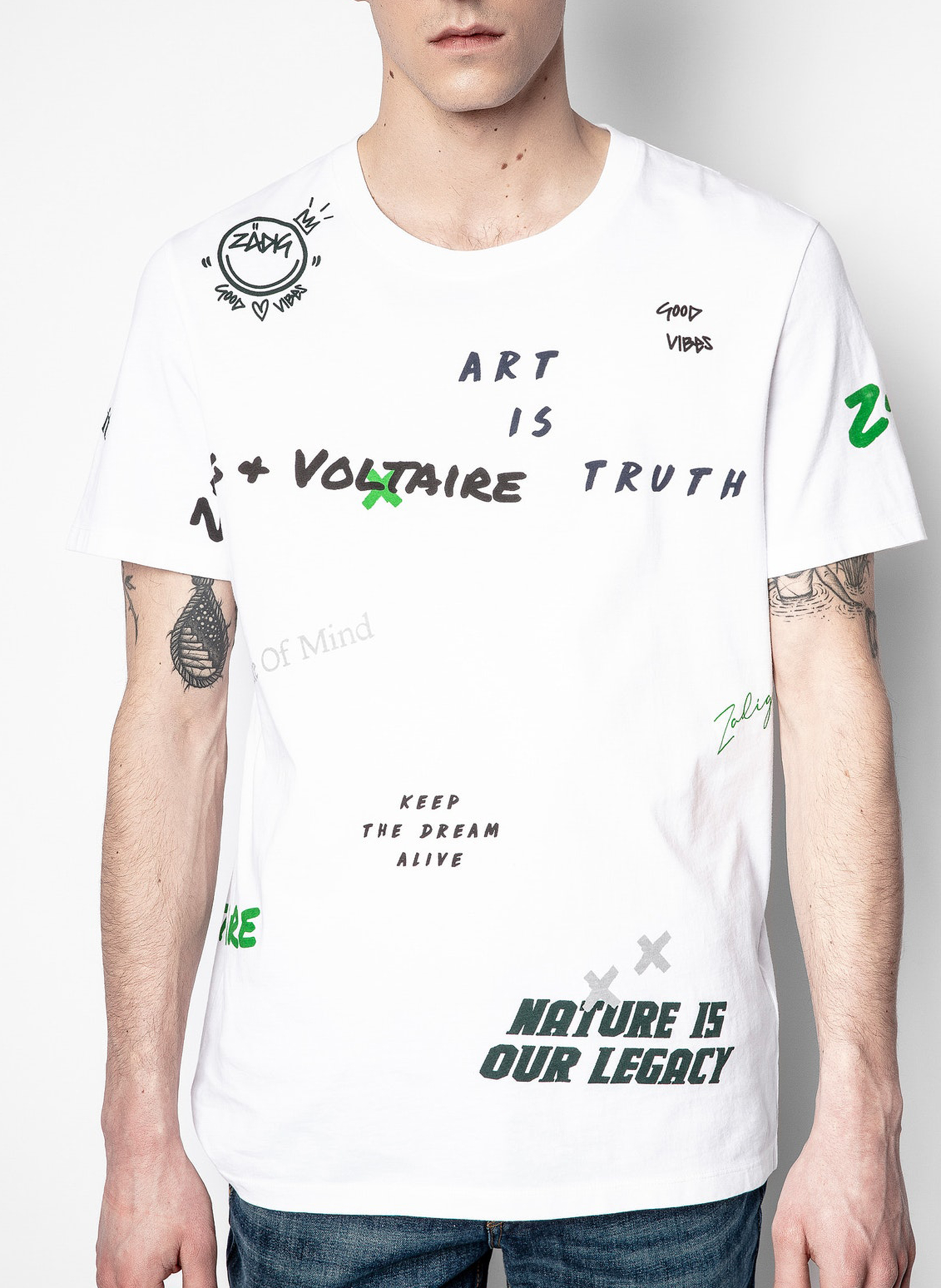 Teeshirt Col Rond Regularfit Sérigraphié En Coton Blanc Zadig