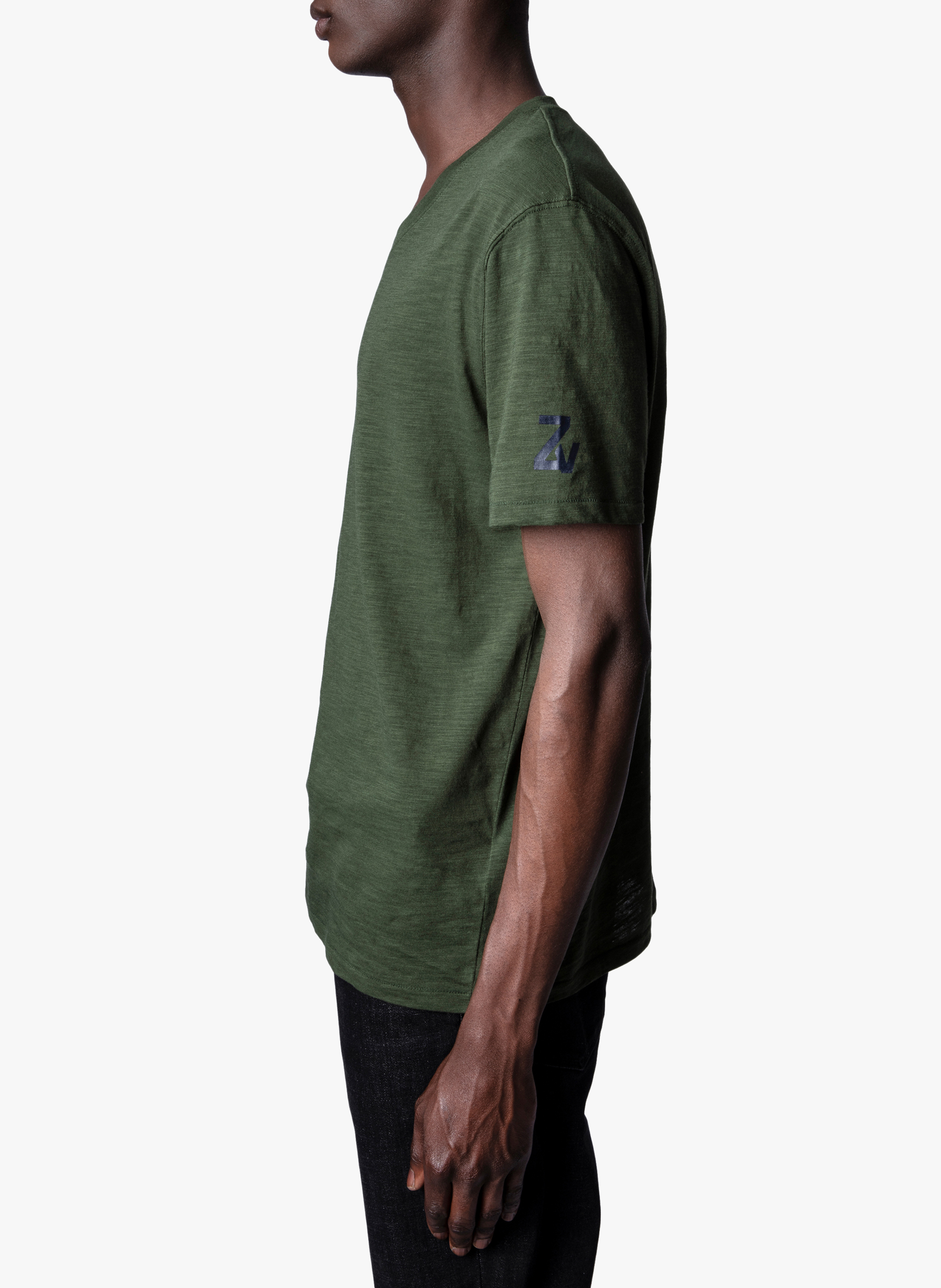 Teeshirt Col V Regularfit En Coton Kaki Zadig&voltaire Homme