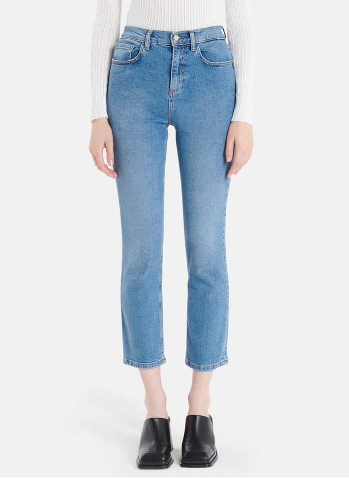 Jean straight taille haute en coton mélangé · Gris Naturel, Gris Moyen Jean straight taille haute en coton mélangé · Gris Naturel, Gris Moyen