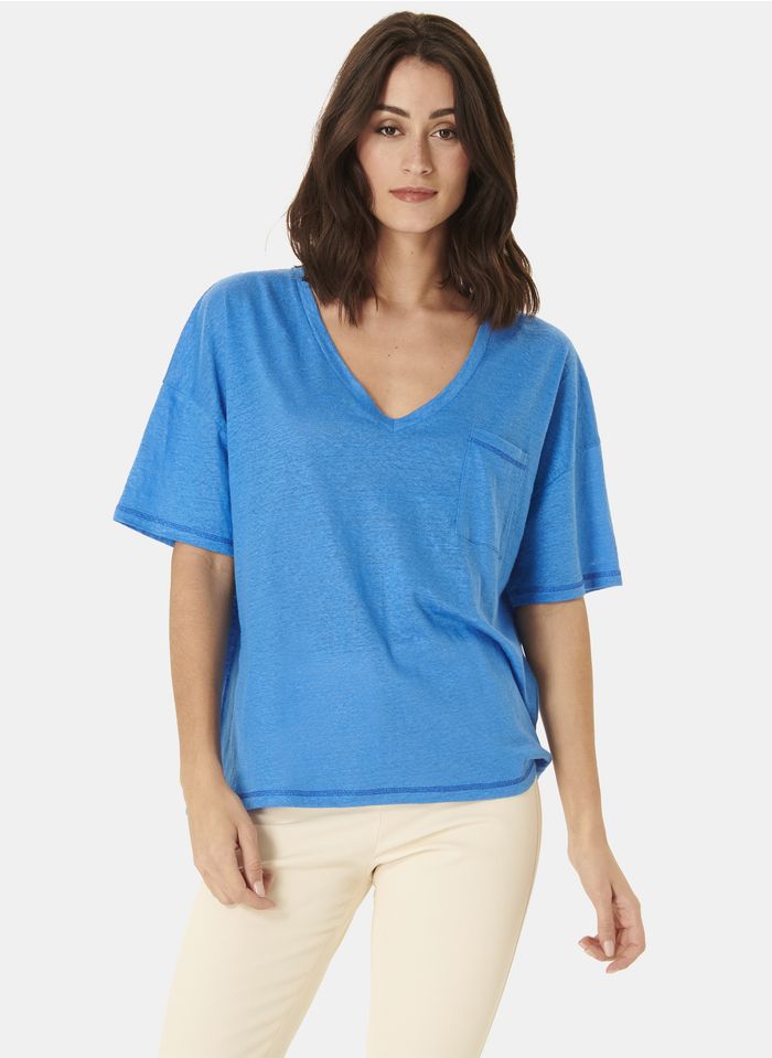ZAPA Tee-shirt col v en lin | Bleu