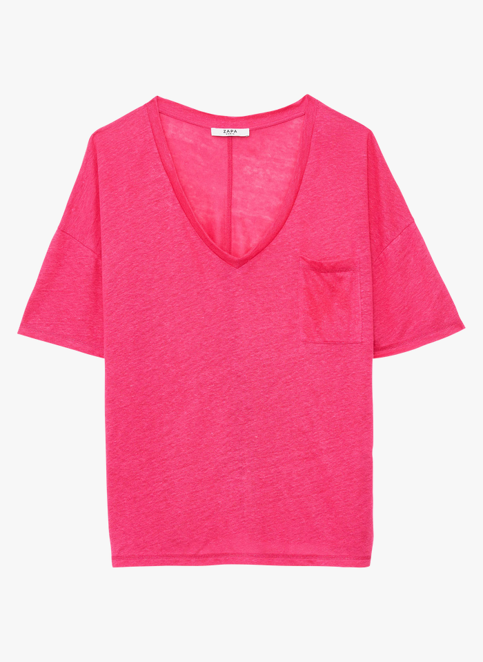 ZAPA Tee-shirt col v en lin | Rouge