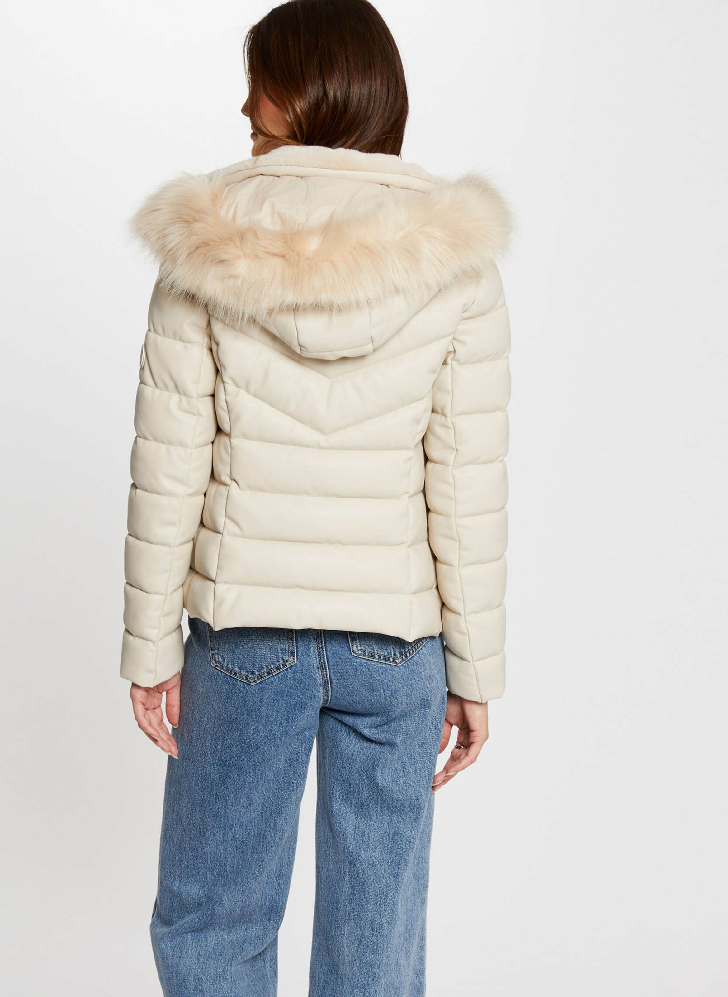 Leren gewatteerde jas met capuchon MORGAN Beige