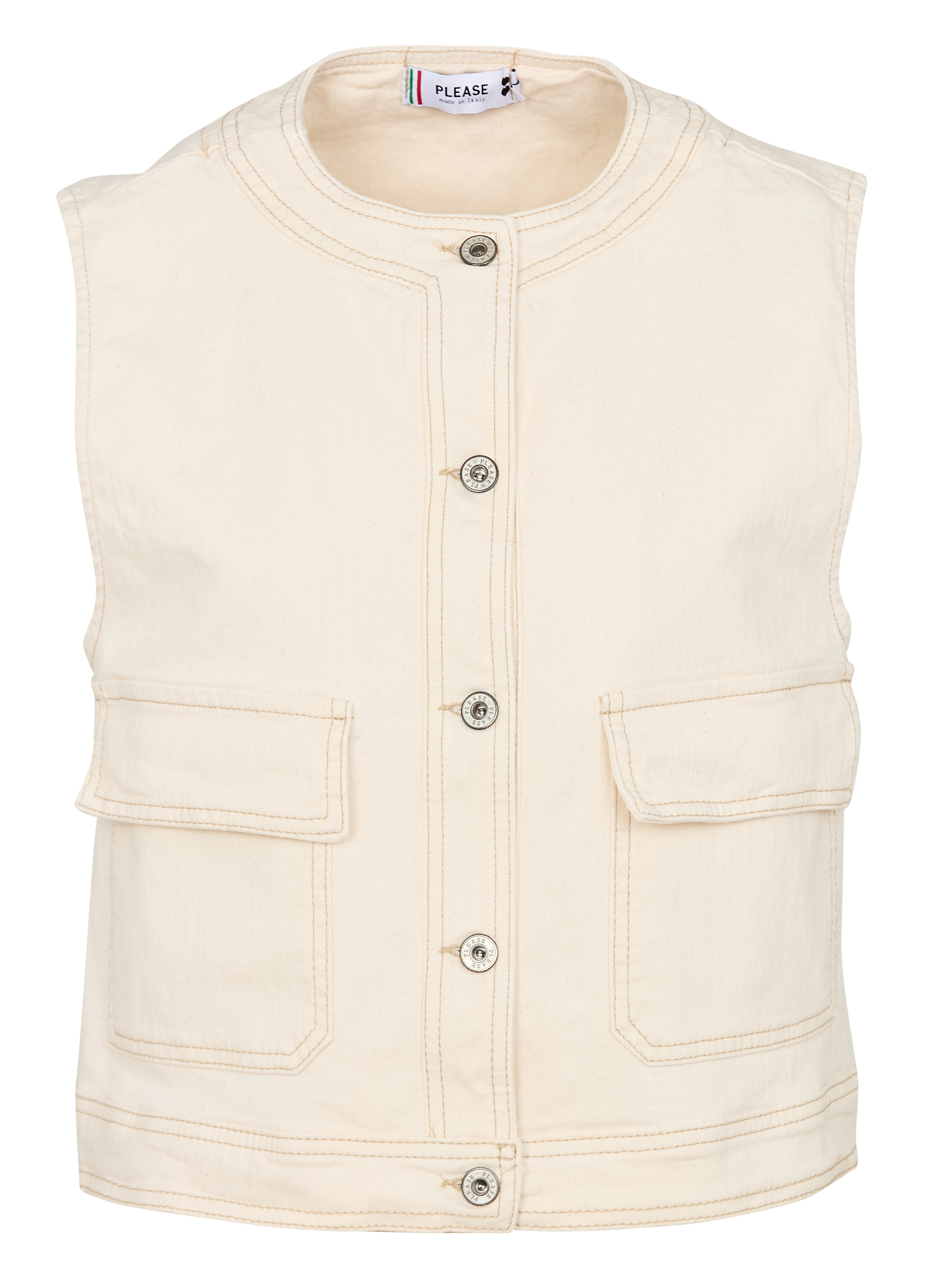 Veste en jean col rond PLEASE Beige