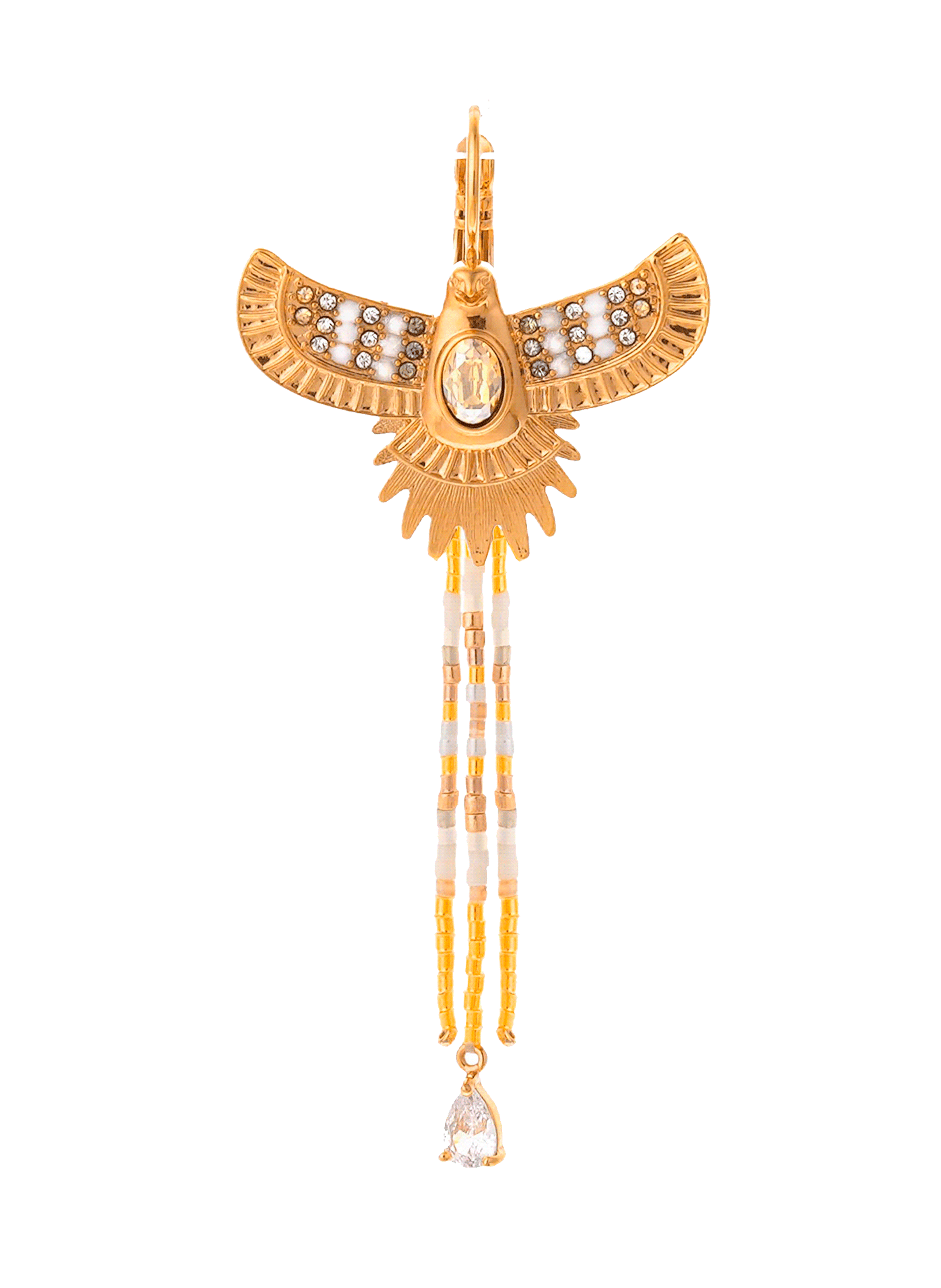 Earrings with central cabochon and pearl chains HIPANEMA White