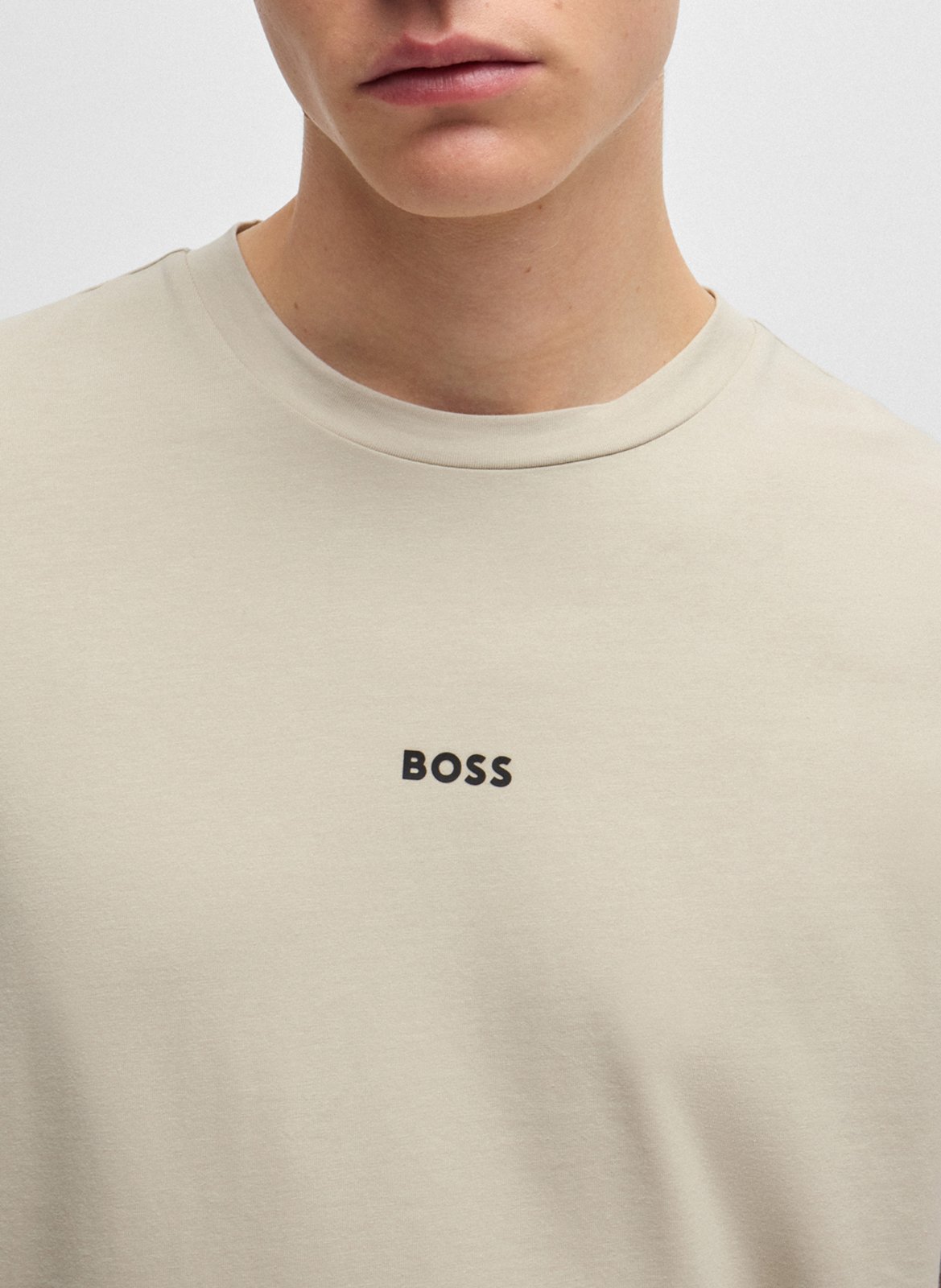 Tee-shirt col rond en coton mélangé  BOSS Beige