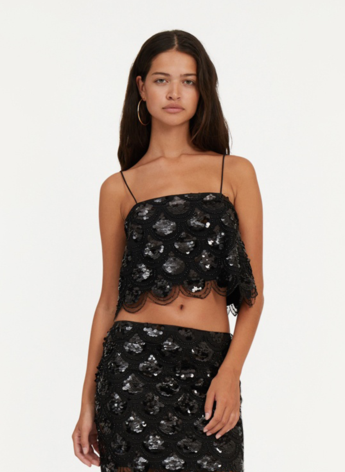 Sequined embroidered crop top ROTATE Black