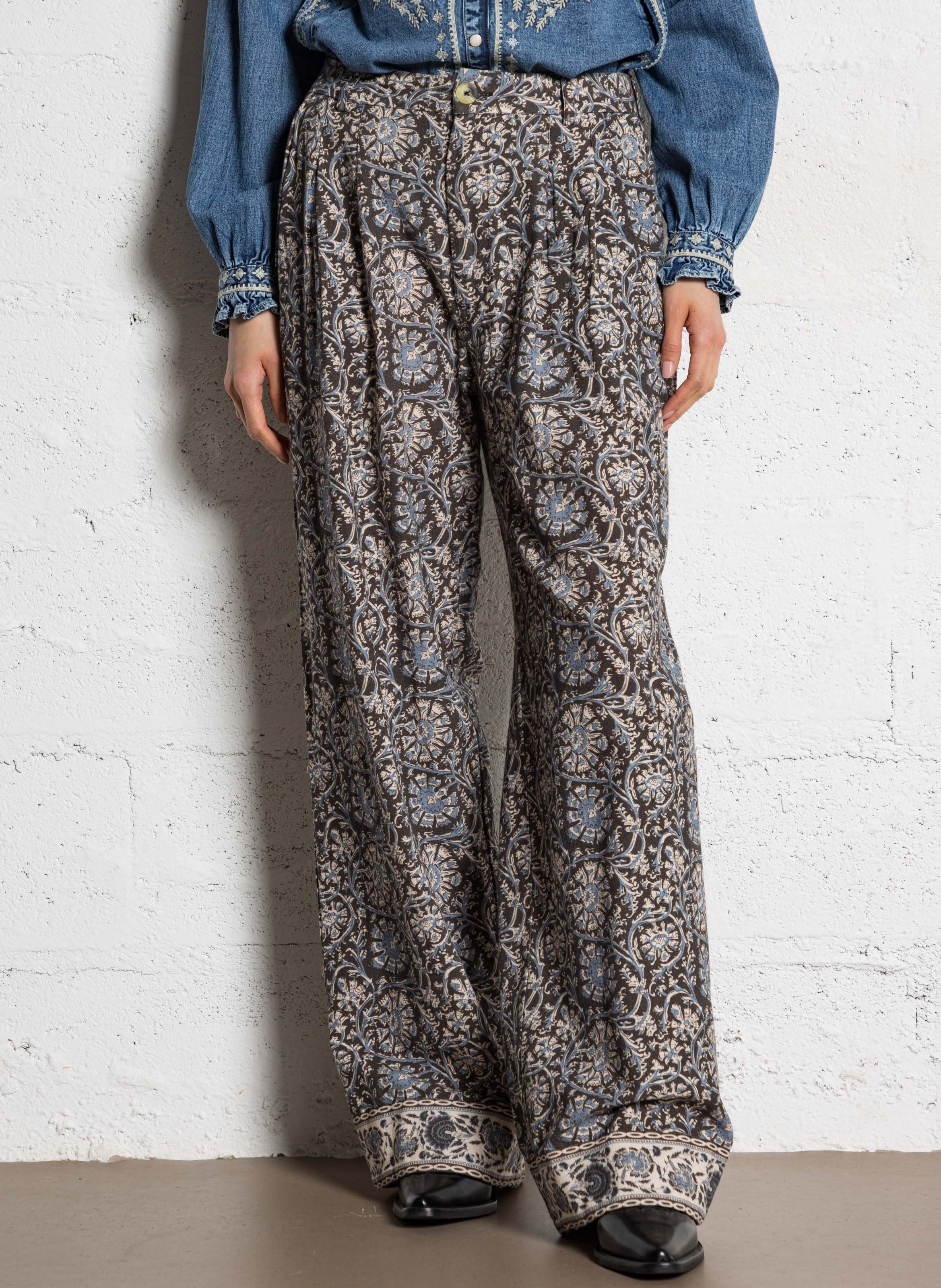 High-waisted printed trousers MAISON HOTEL Blue