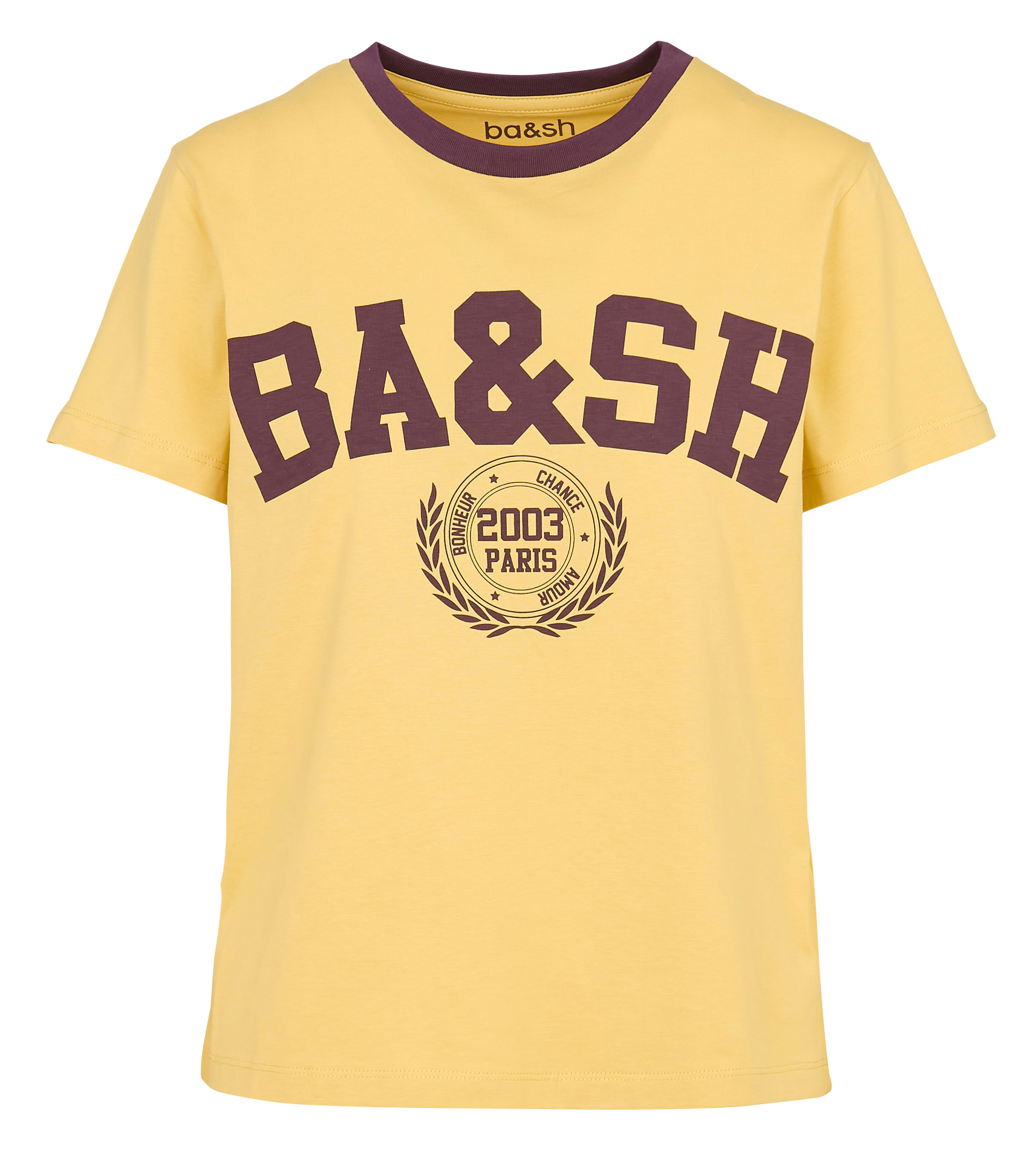 Straight round-neck cotton T-shirt with screen print BA&SH Yellow