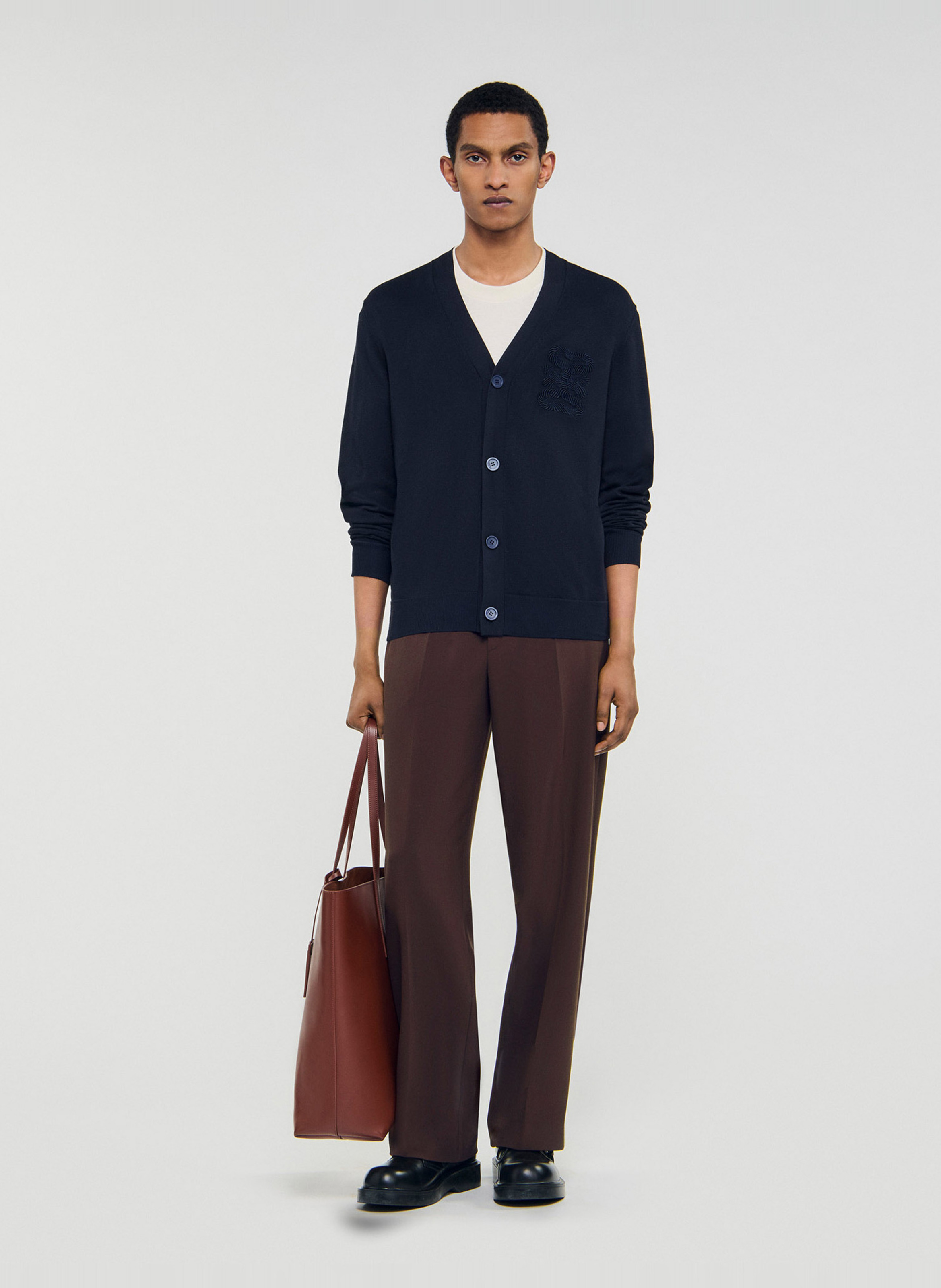 V-hals cardigan met knoopsluiting in effen kleur SANDRO Blauw