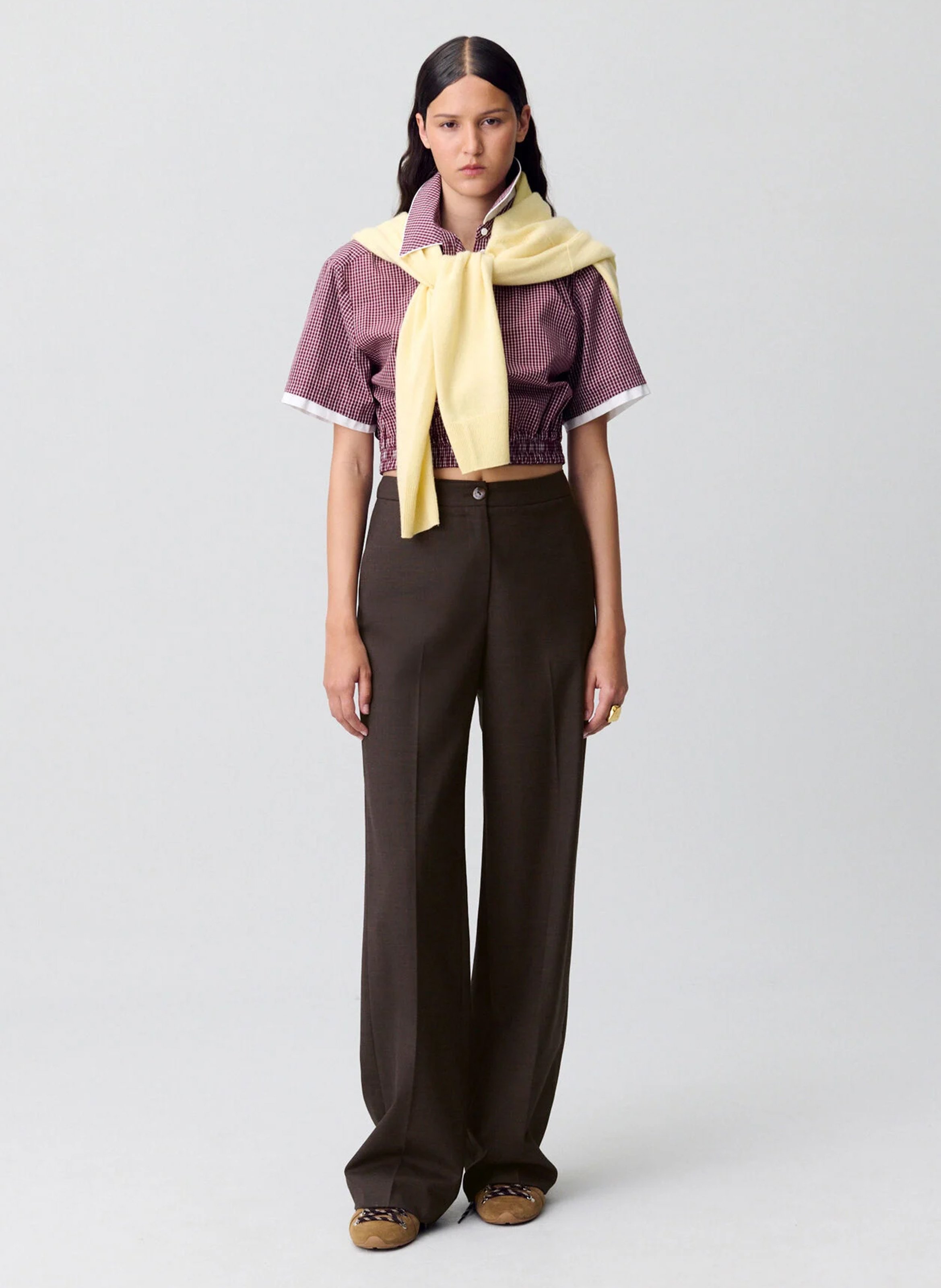 Pantalon droit uni en laine mélangée CLAUDIE PIERLOT Marron