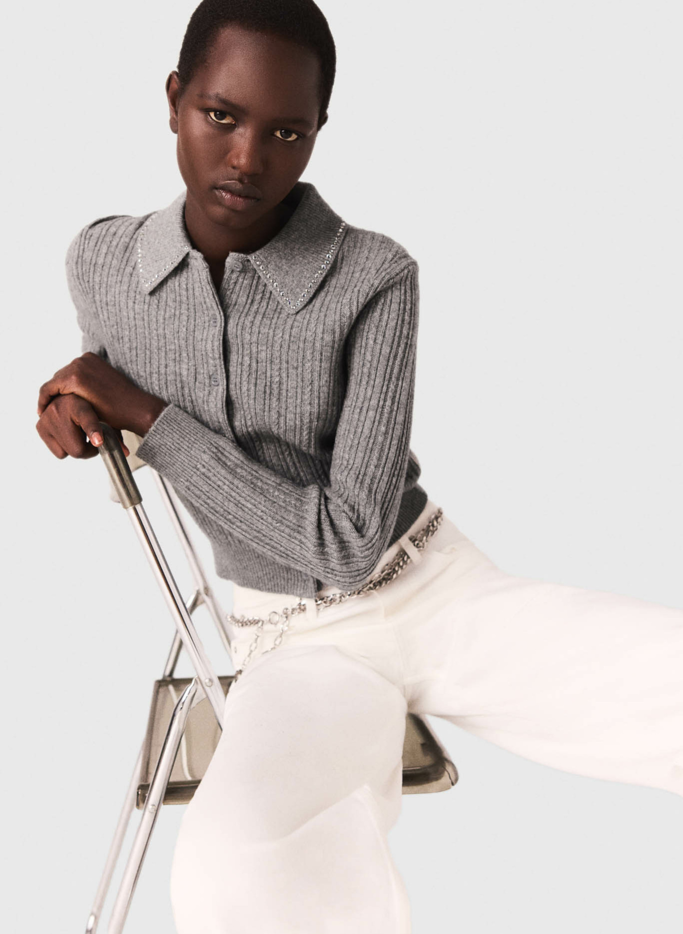 Wollen vest met klassieke kraag MAJE Grijs