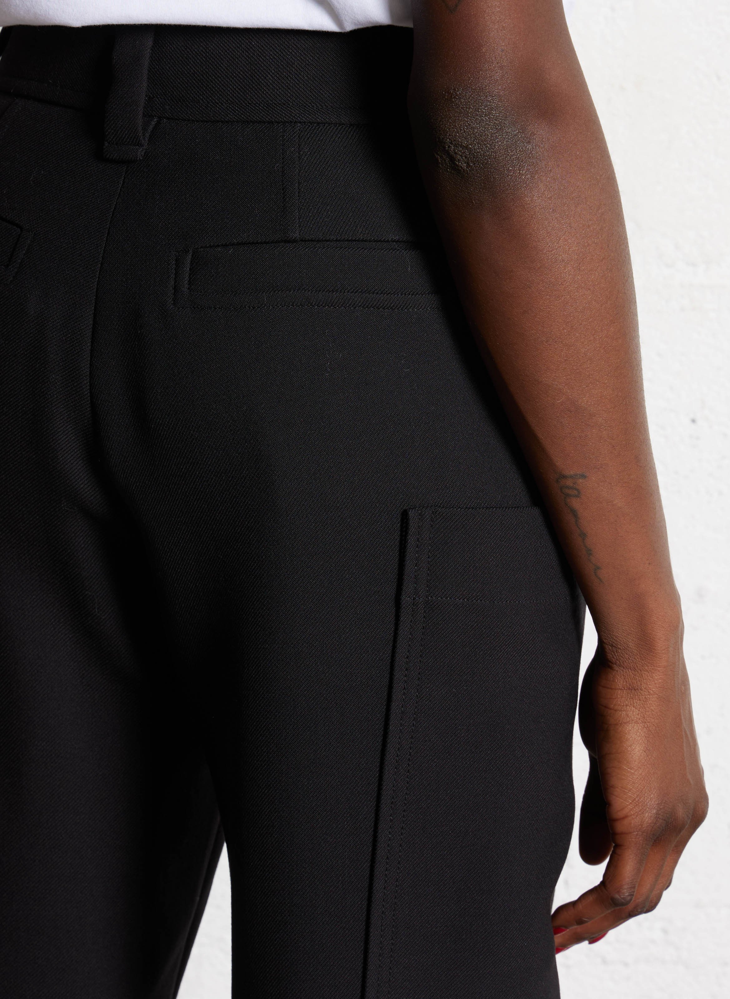 Pantalon large taille haute en laine mélangée MARGAUX LONNBERG Noir