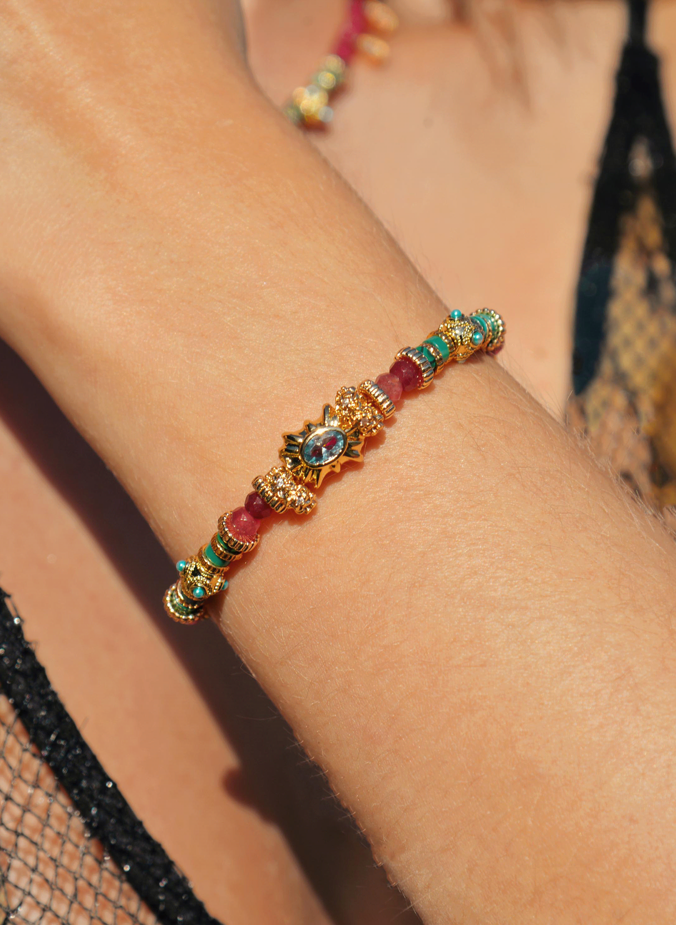 Adjustable bracelet with beads HIPANEMA Pink