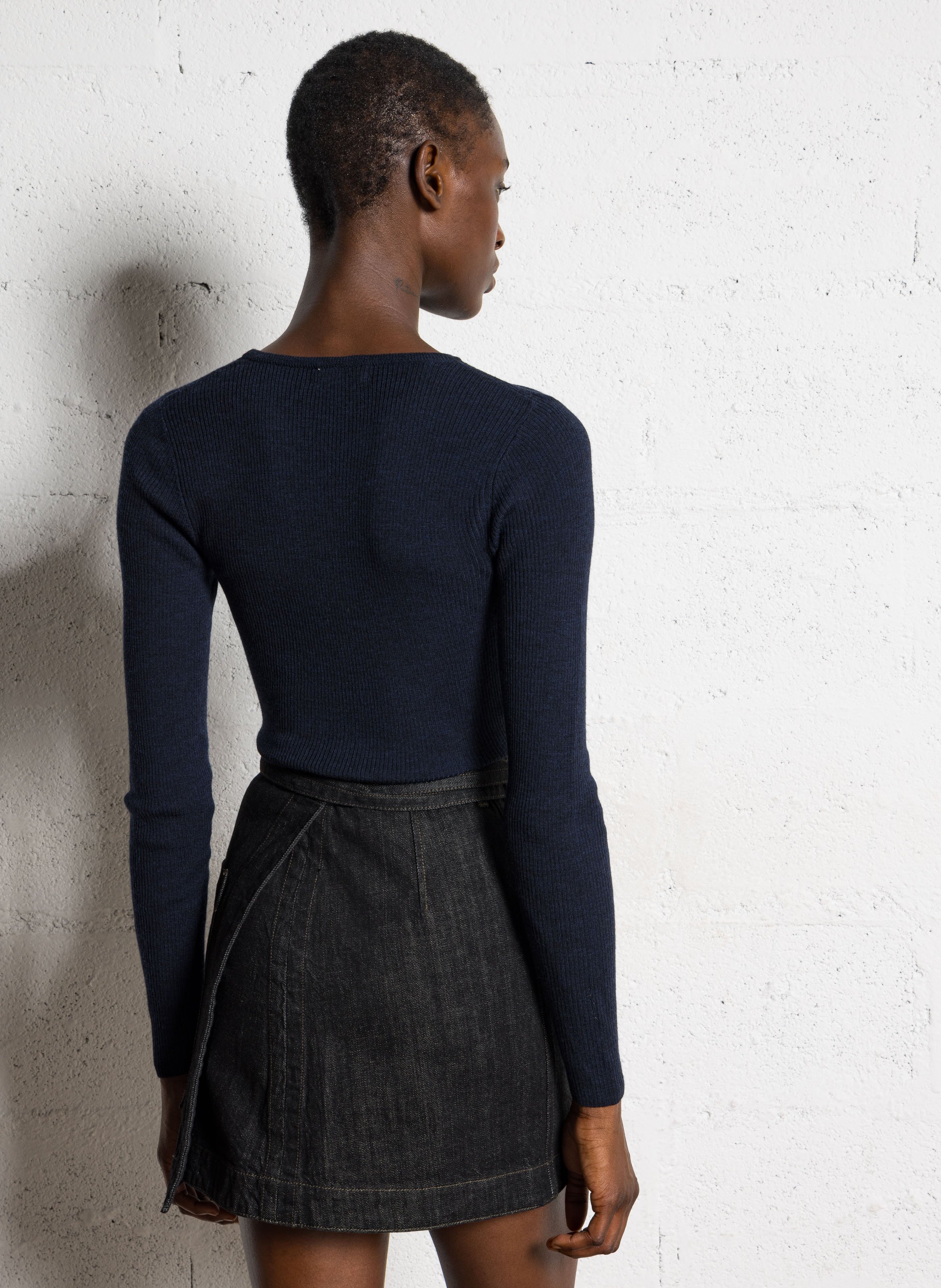 Top col rond en laine MAJESTIC FILATURES Bleu