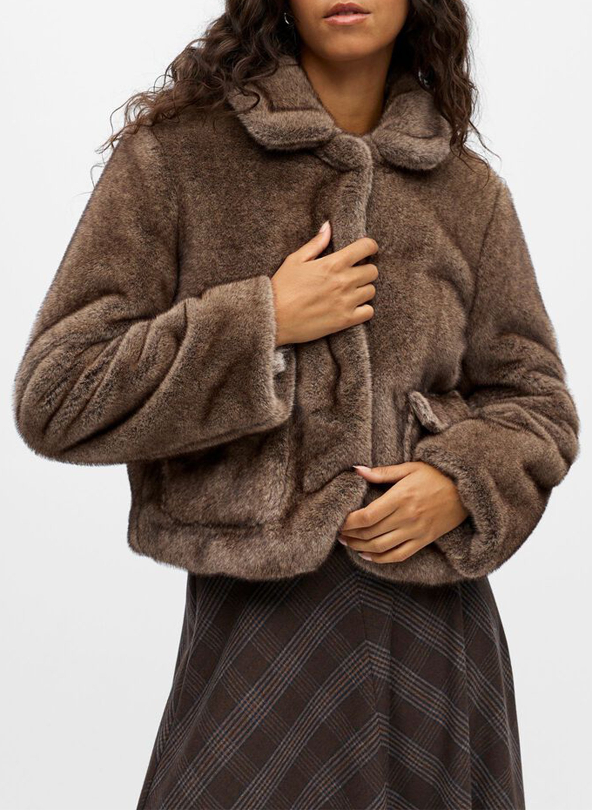 Manteau droit col classique en fourrure synthétique OBJECT Marron