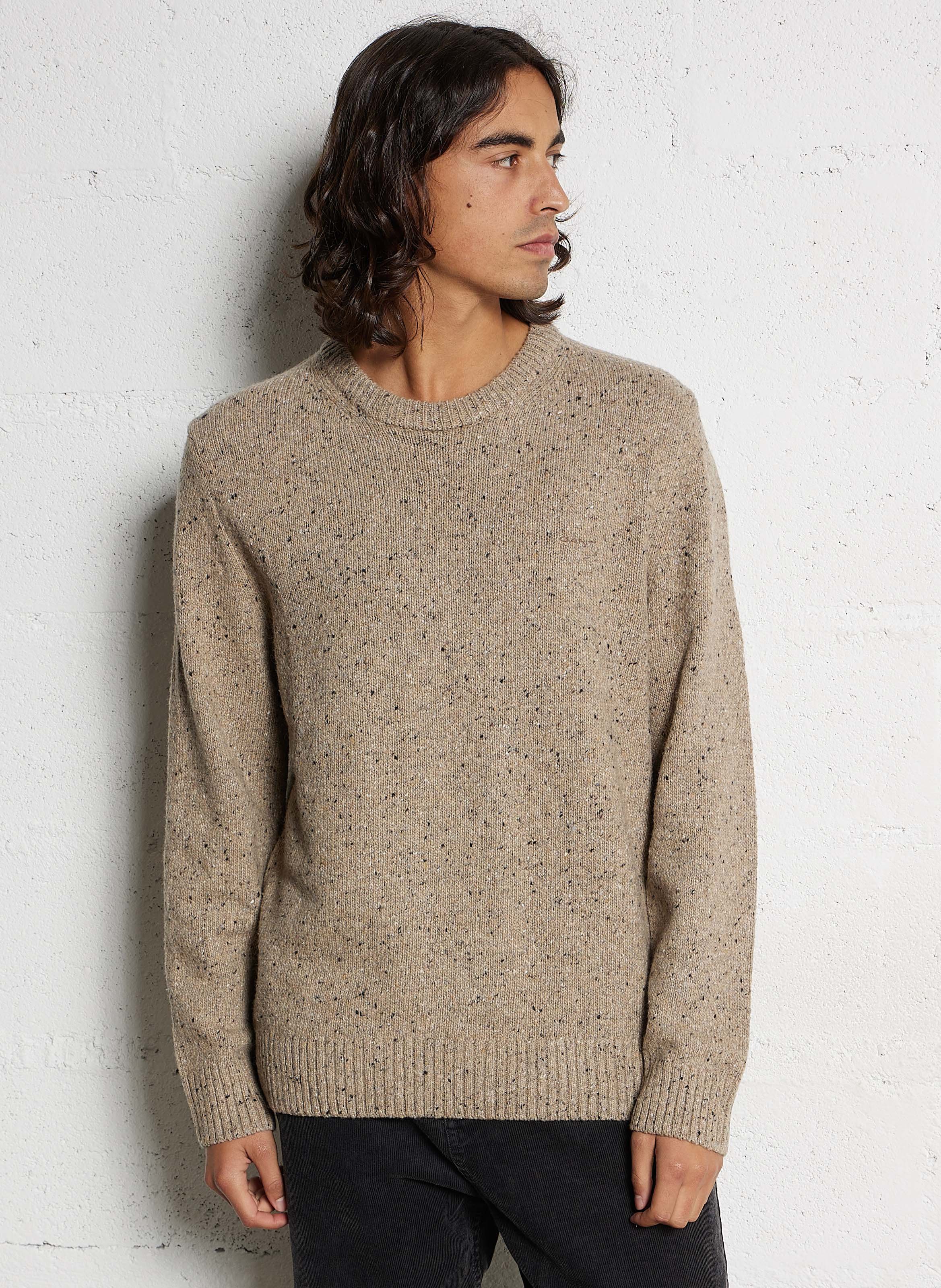 Straight round neck marled wool blend sweater GANT Beige
