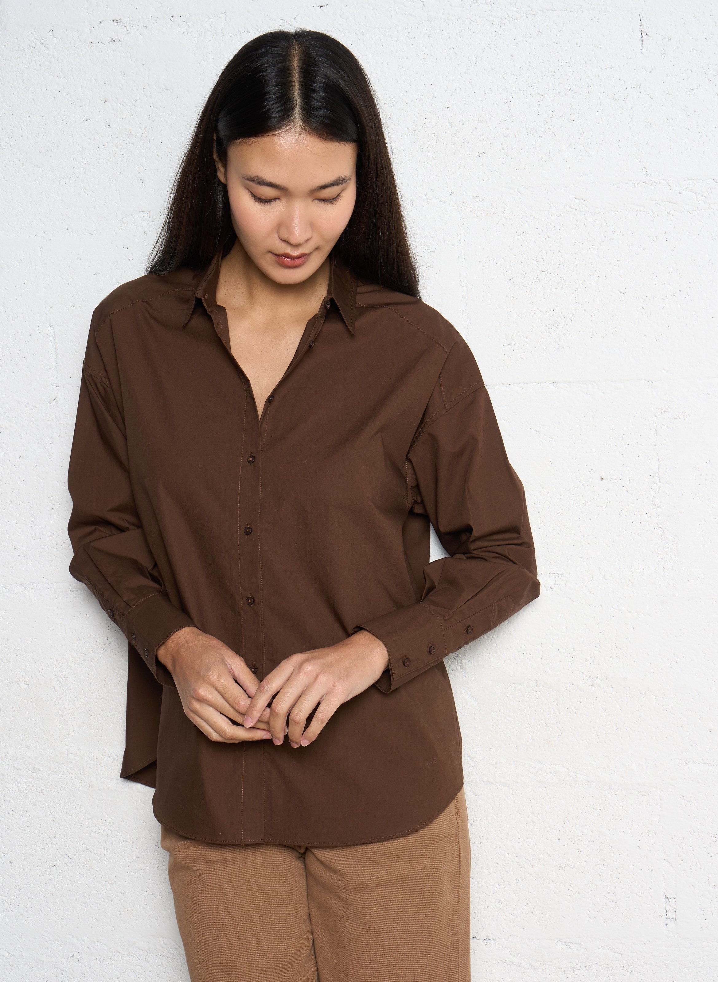 Chemise droite col classique en coton SUD EXPRESS Marron