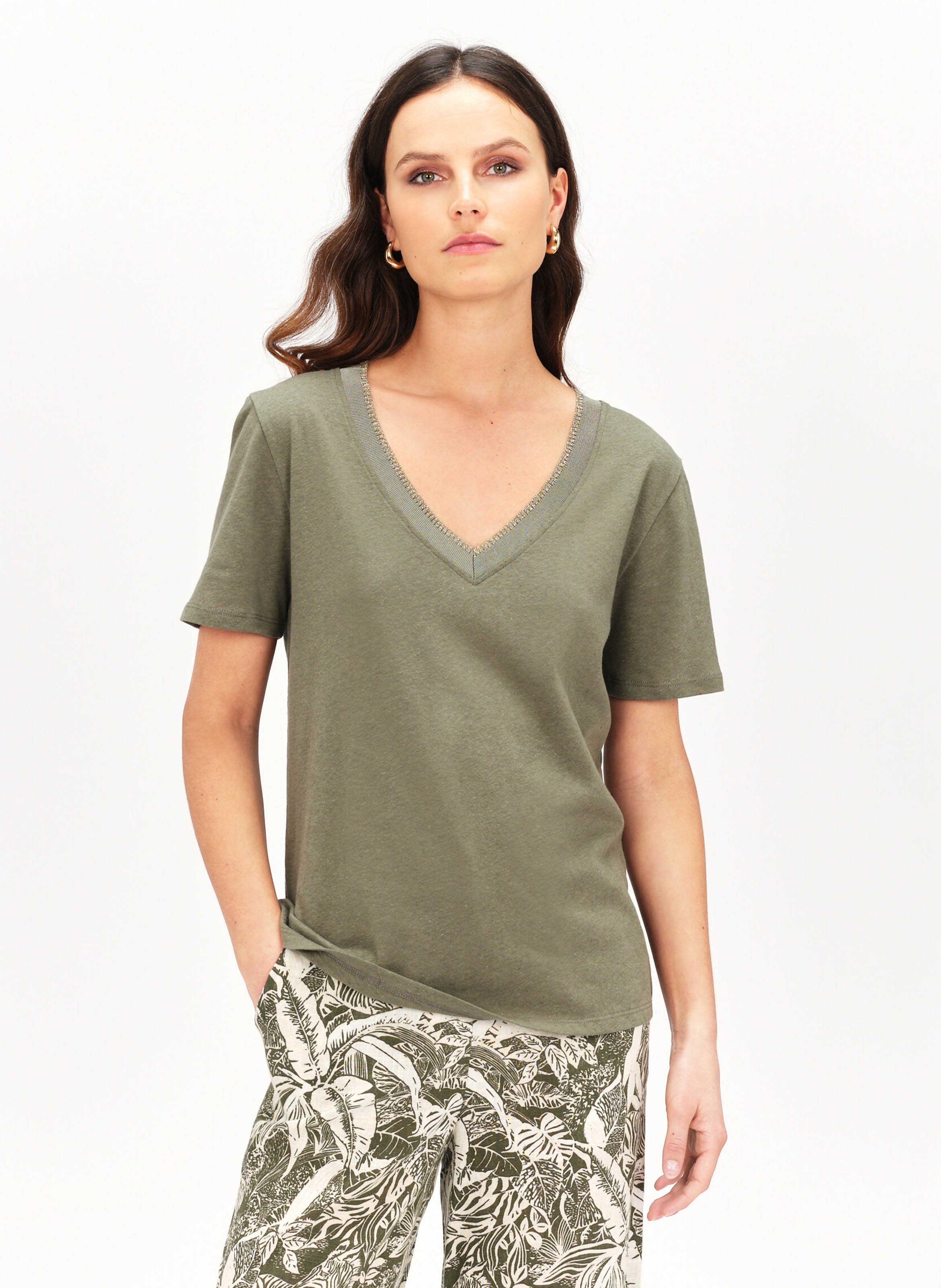 Tee-shirt col v CAROLL Vert