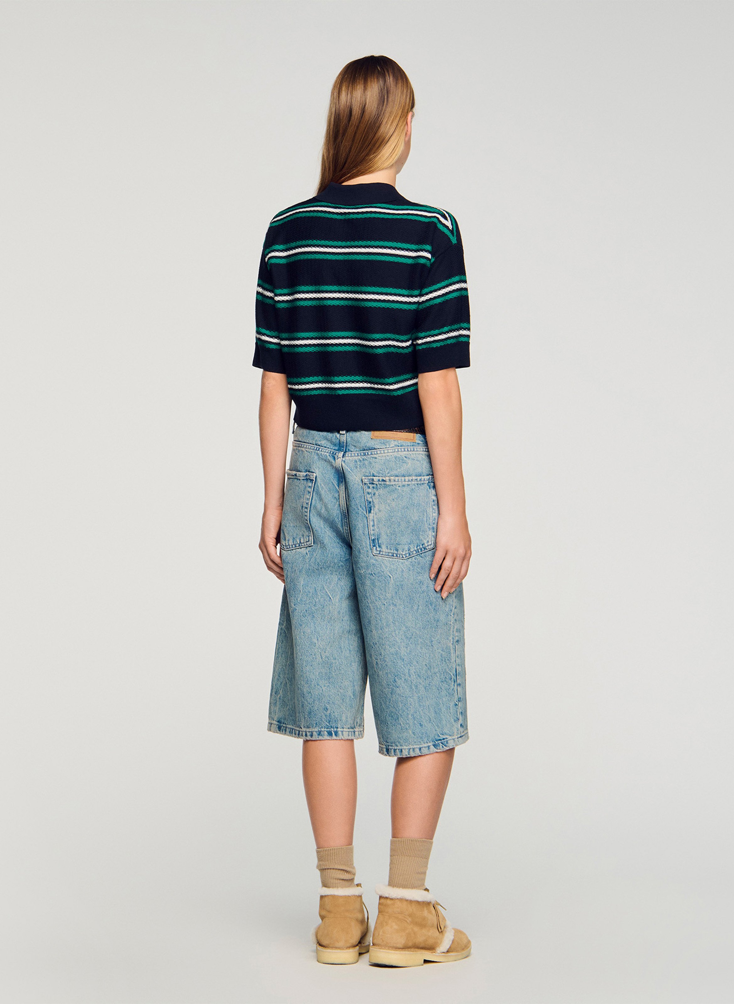 Pull col polo rayé SANDRO Bleu