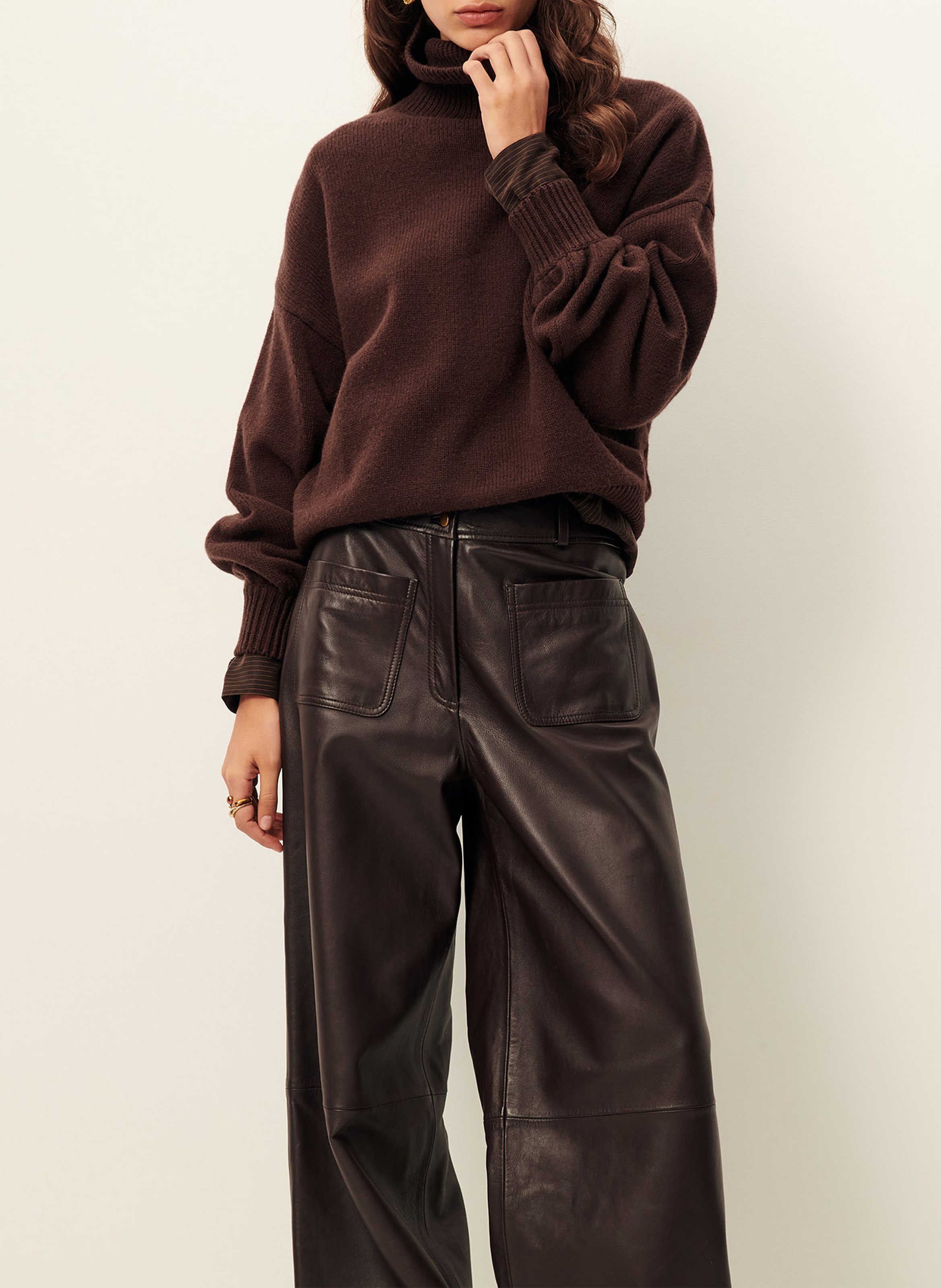 Pull oversize col roulé en laine et cachemire SESSUN Marron