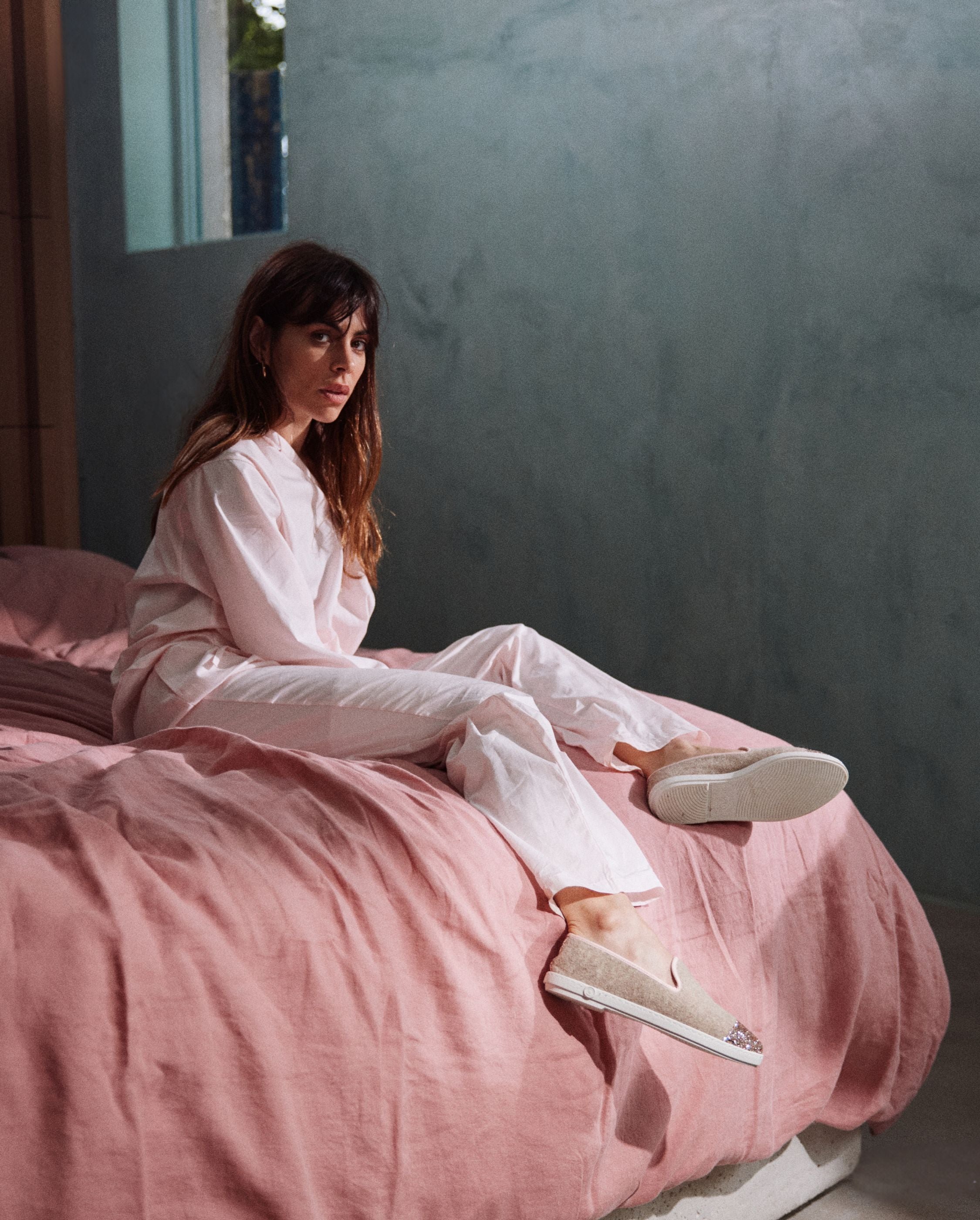 Women's wool slipper, sand with glitter ANGARDE Beige