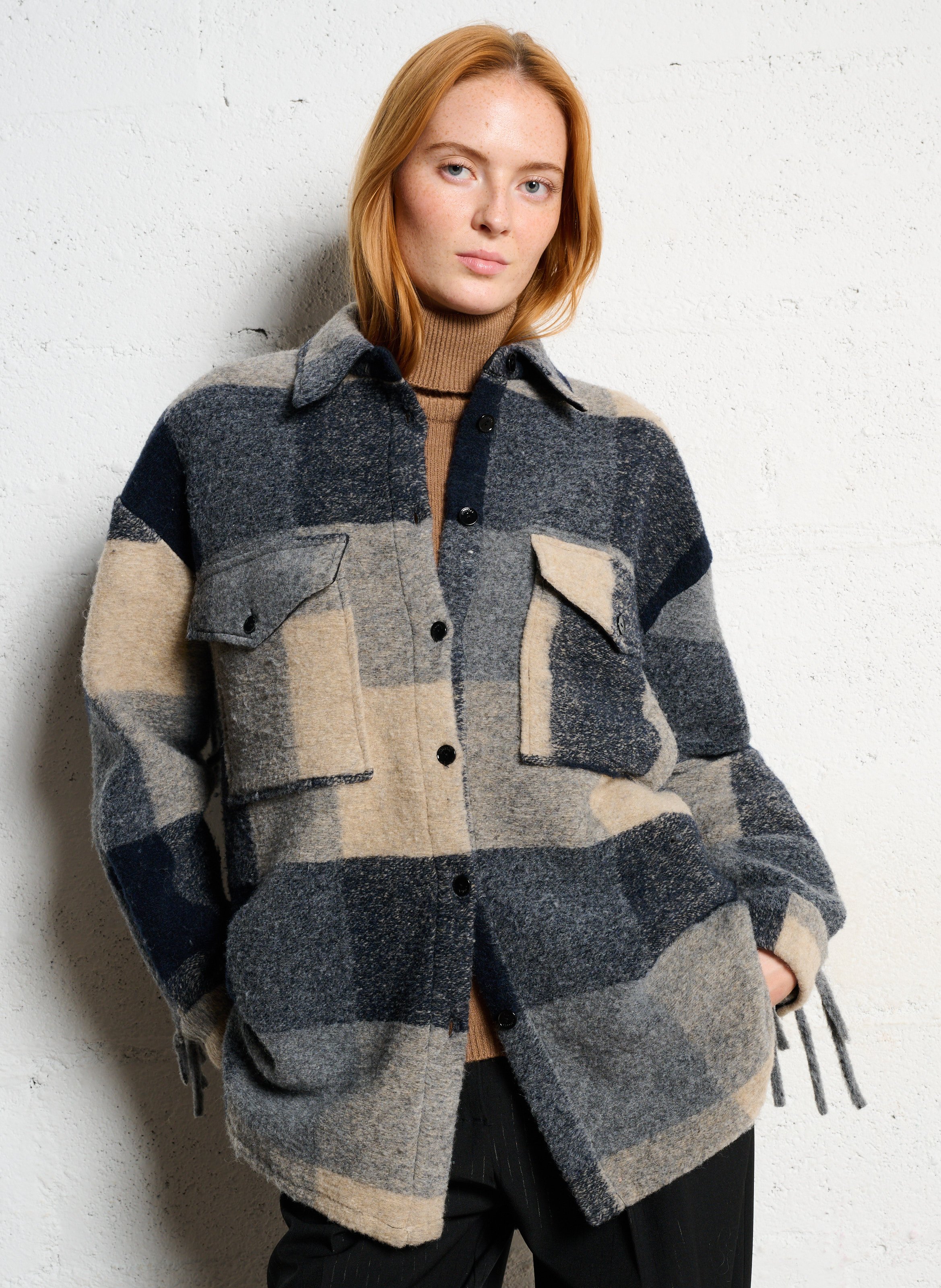 Surchemise ample col classique carreaux à franges IMPERIAL Multicolore