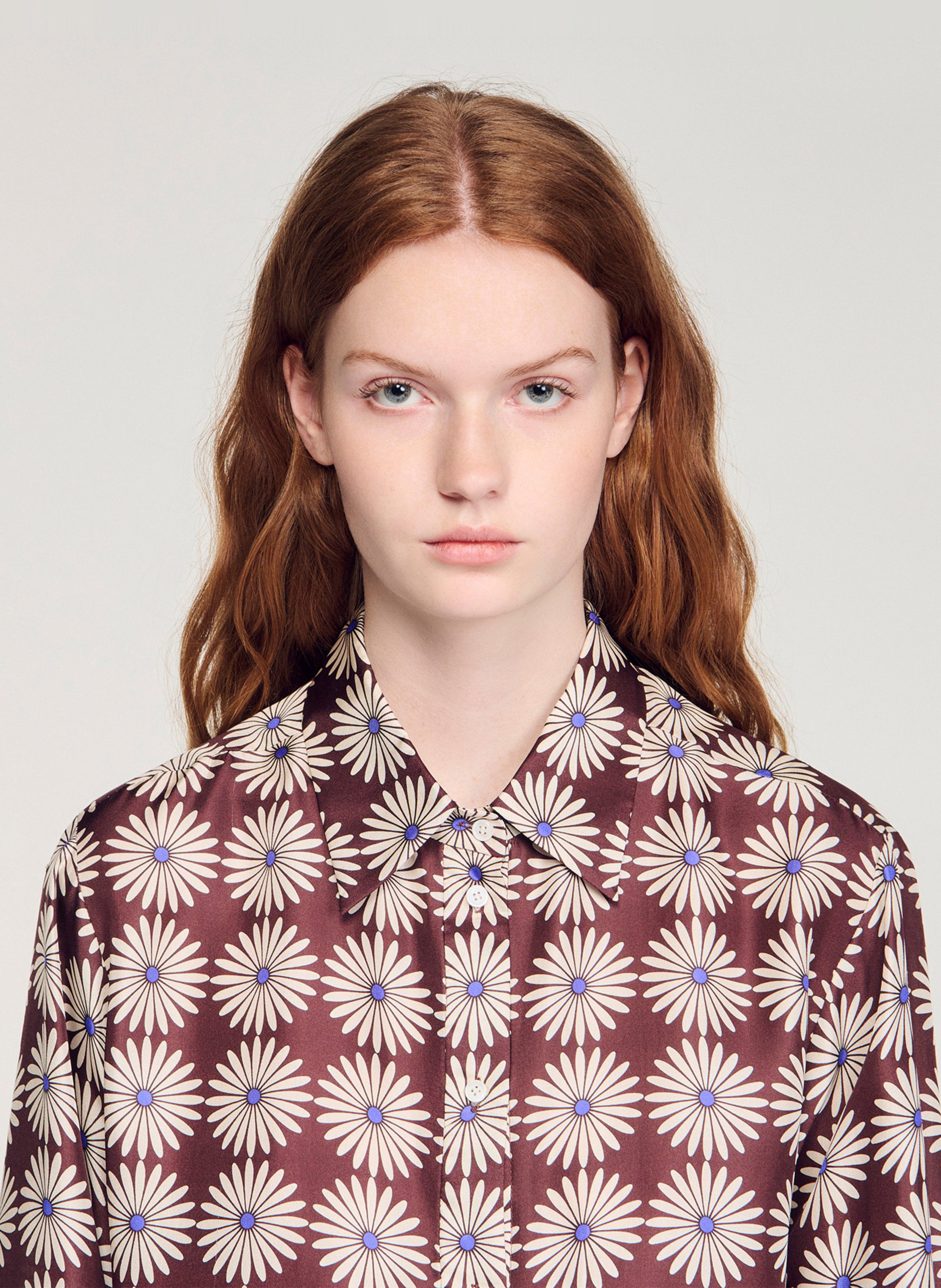 Rechte zijden bloemenblouse SANDRO Bruin