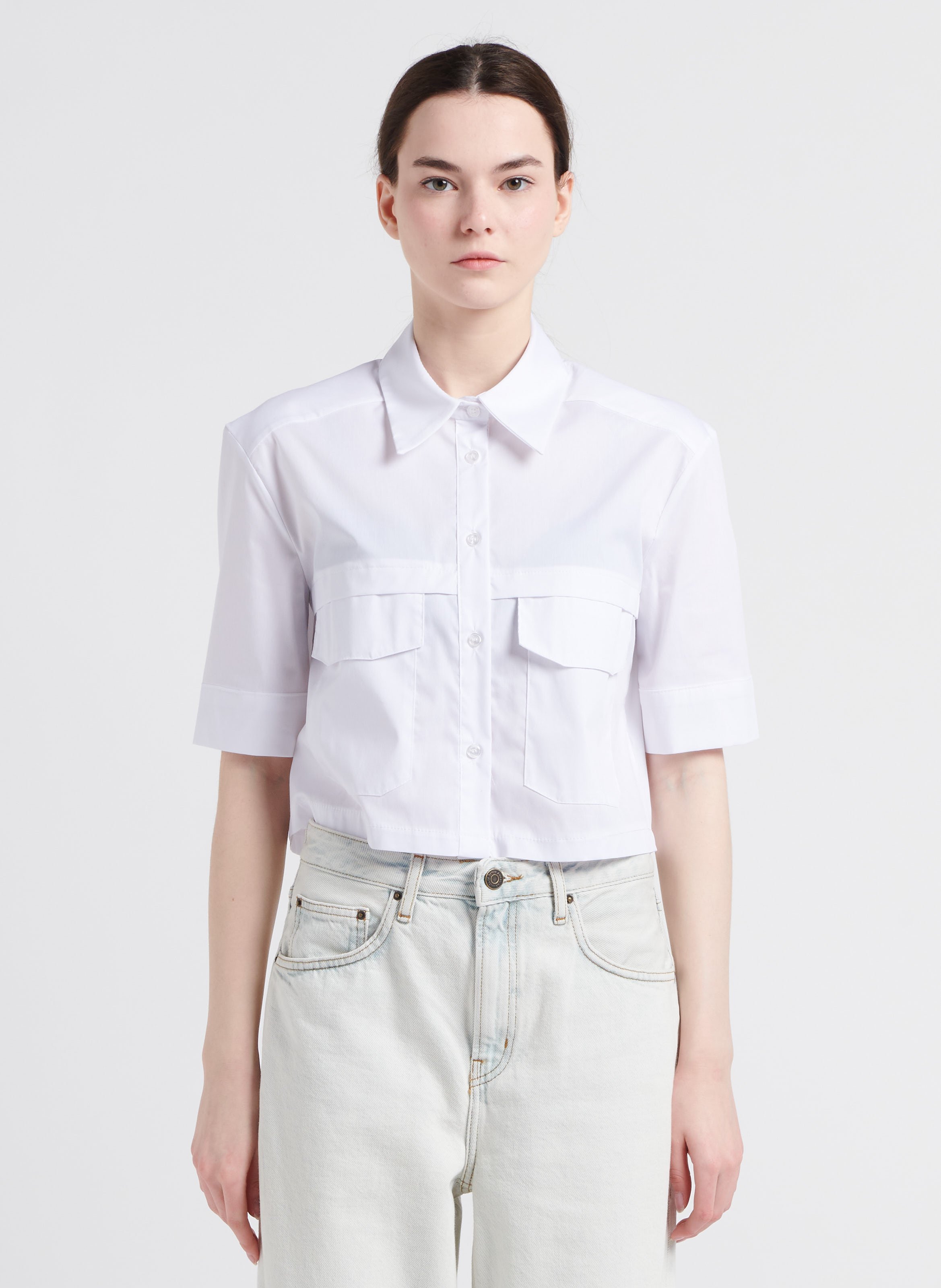 Cropped cotton-blend shirt IMPERIAL White