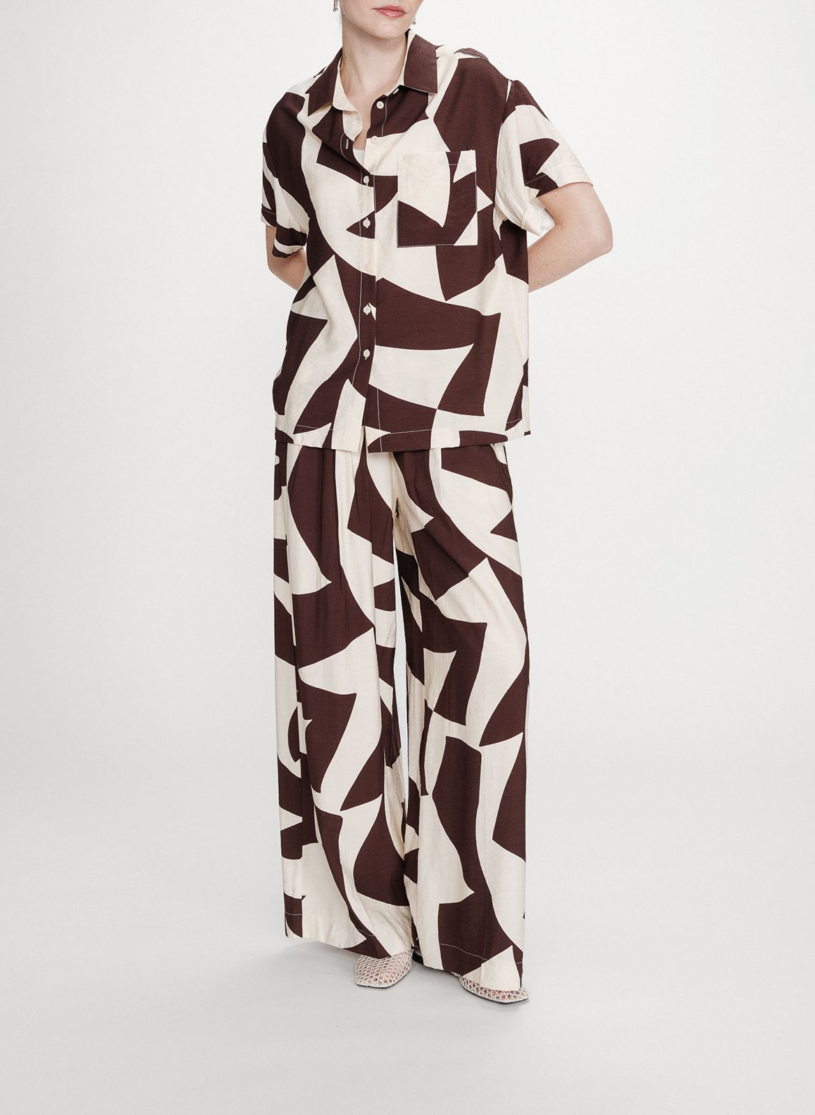 Wide-leg mid-rise printed trousers GRACE ET MILA Brown