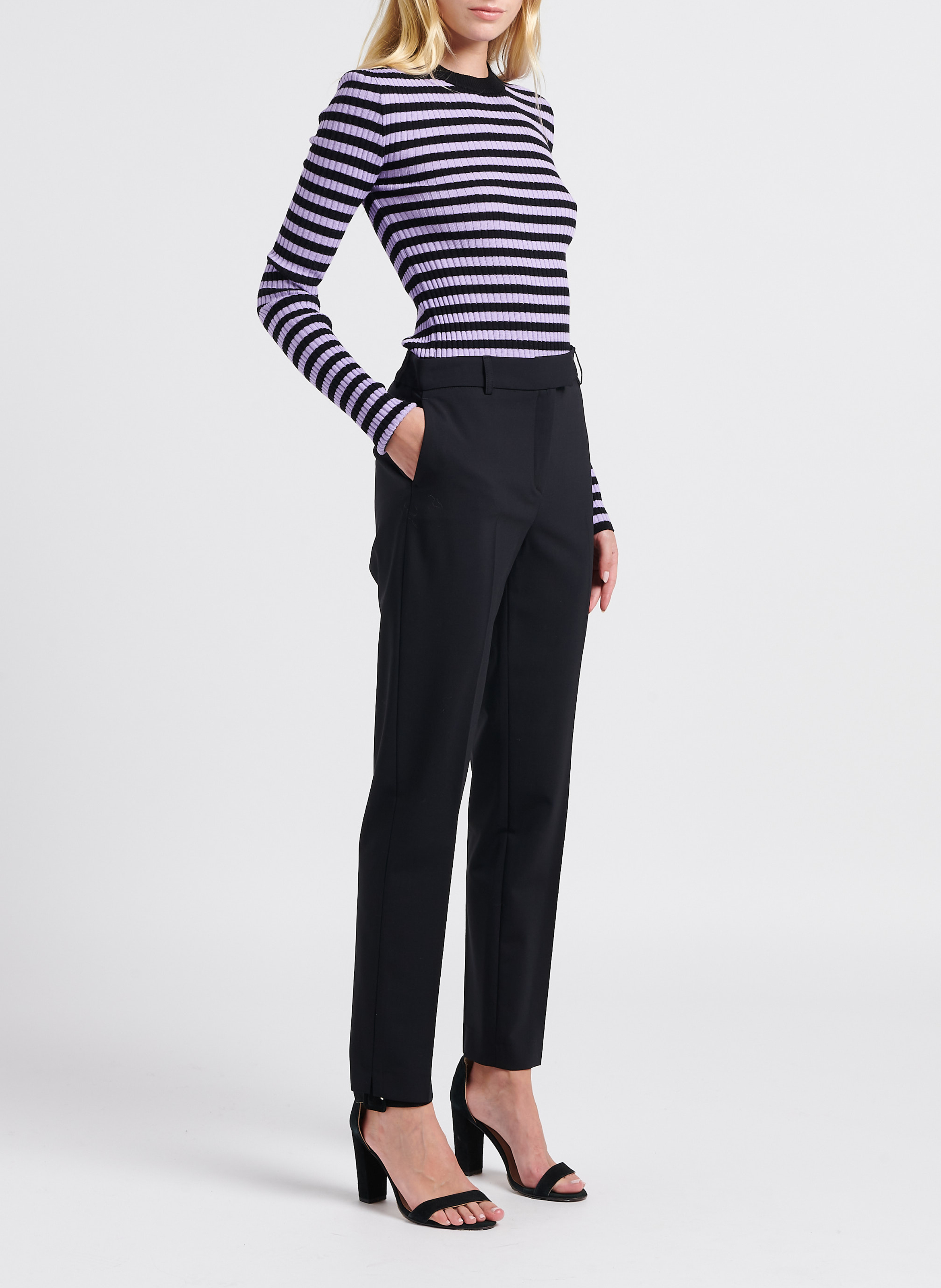 Gestreifter Rundhalspullover aus Wolle SONIA RYKIEL Schwarz