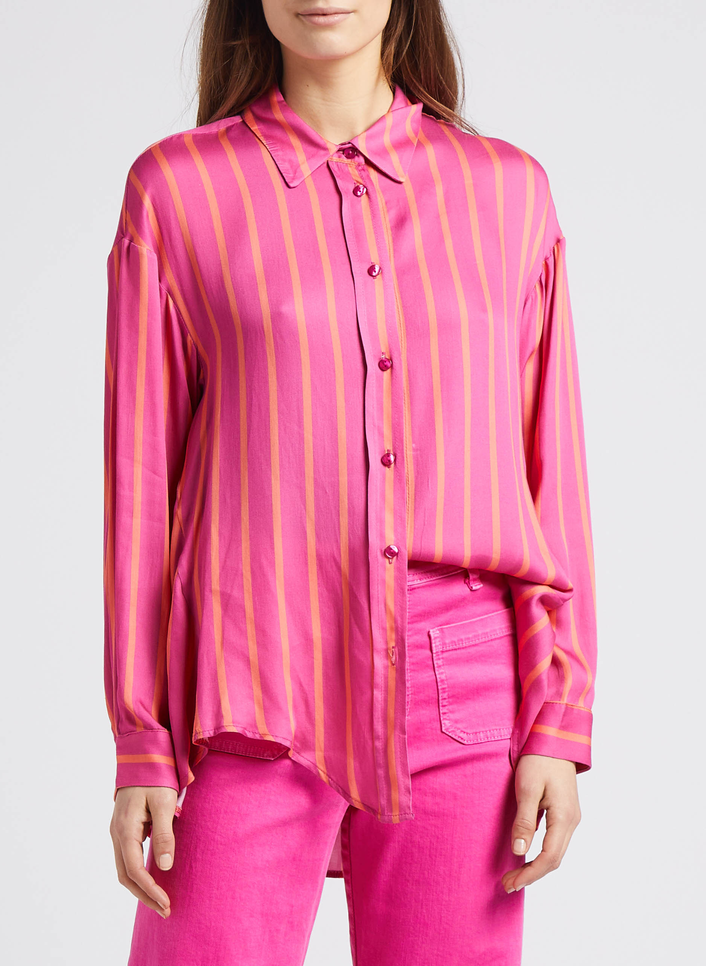 Gestreepte blouse met klassieke kraag PLEASE Roze