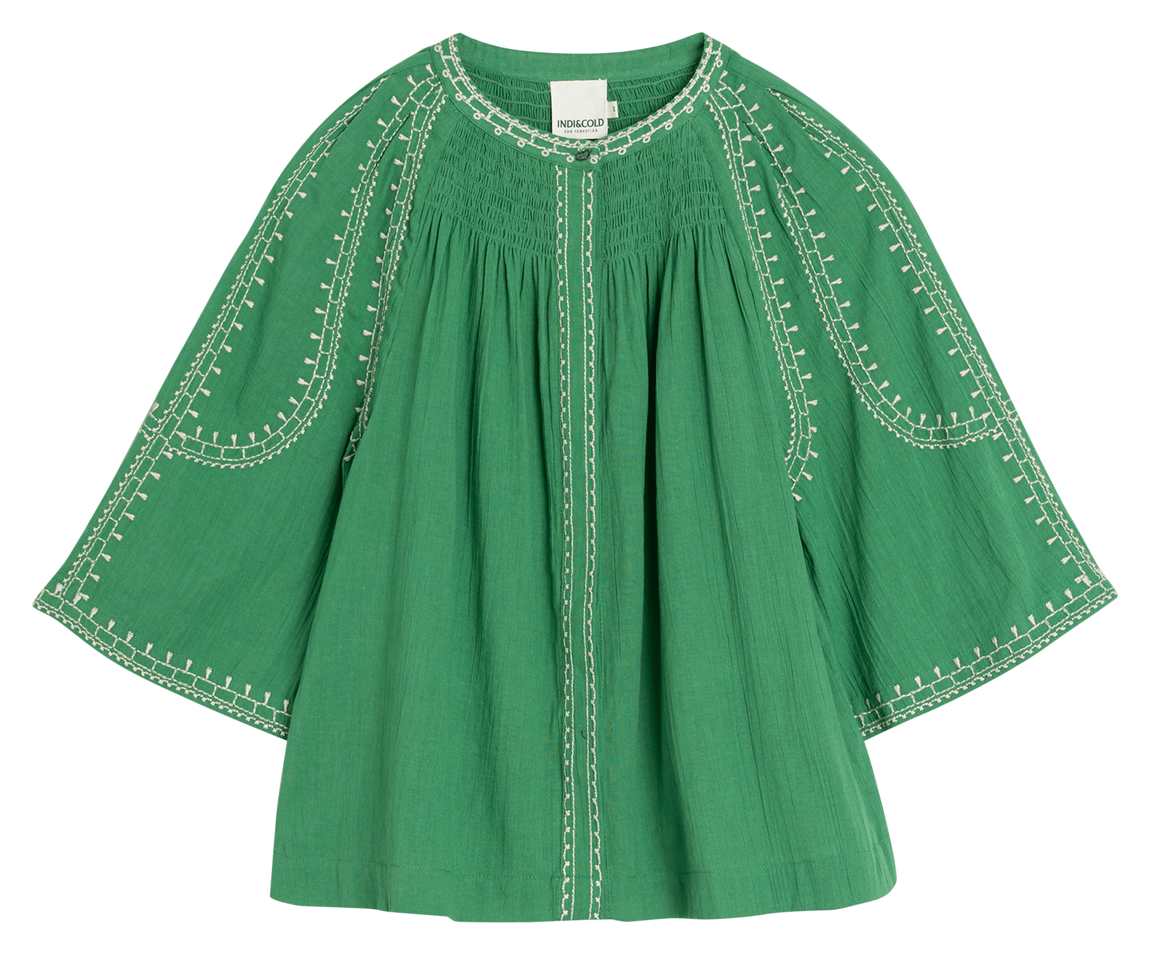 Bluse aus Bio-Baumwolle mit Rundhalskragen INDI & COLD Grun