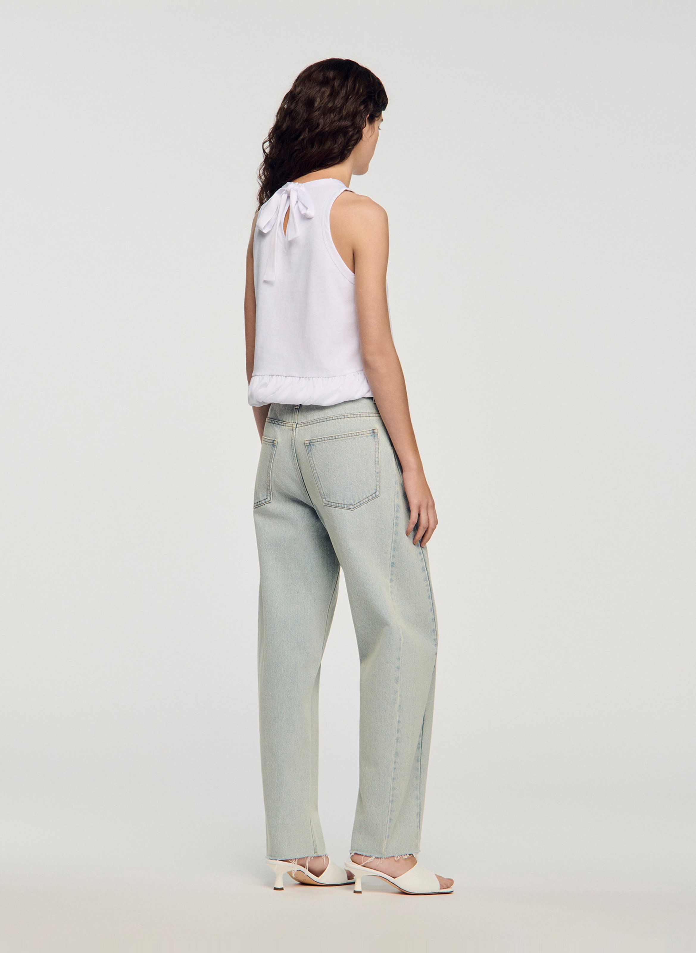 Top droit col rond en coton SANDRO Blanc