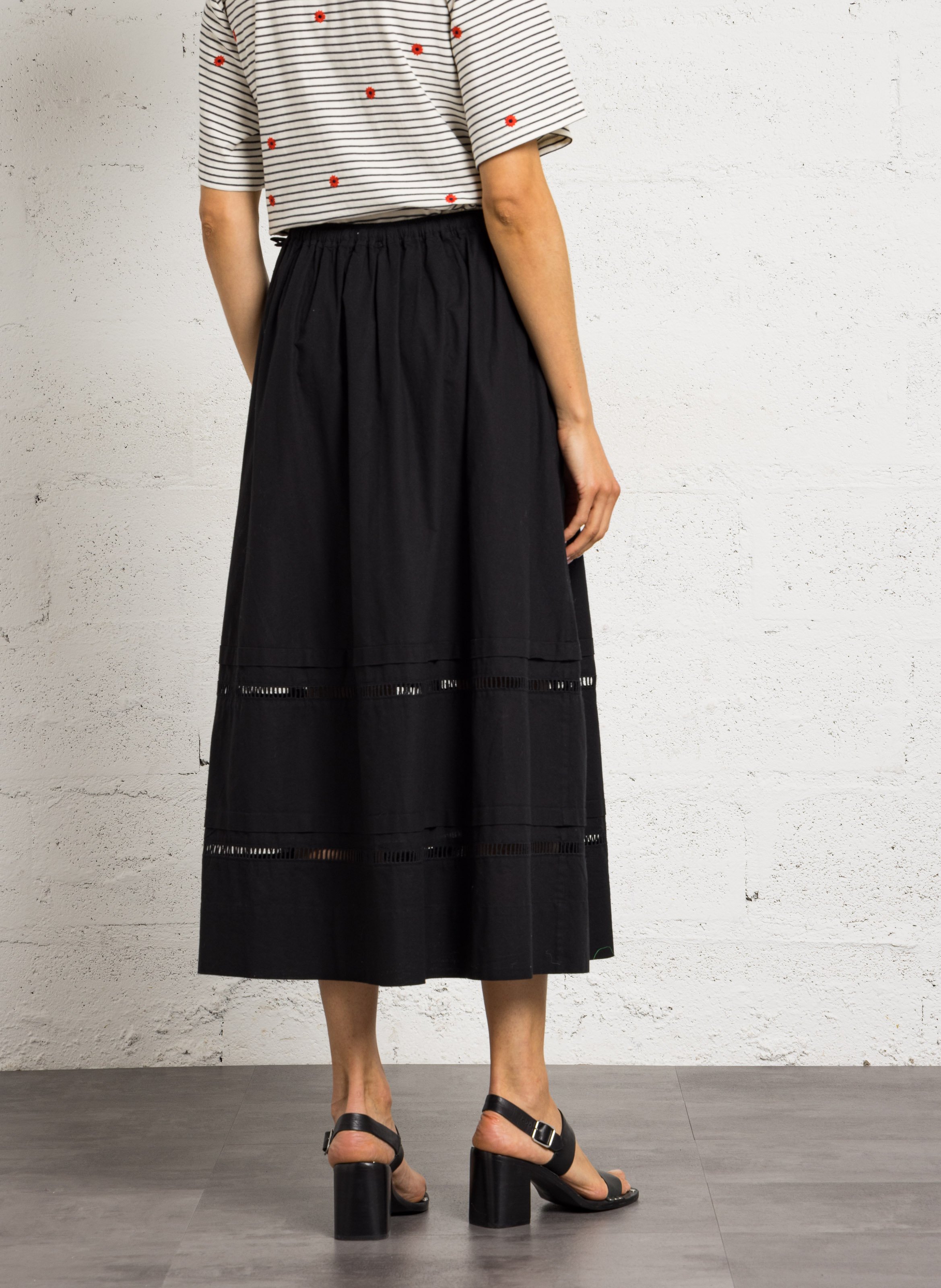 Jupe midi évasée en coton DES PETITS HAUTS Noir