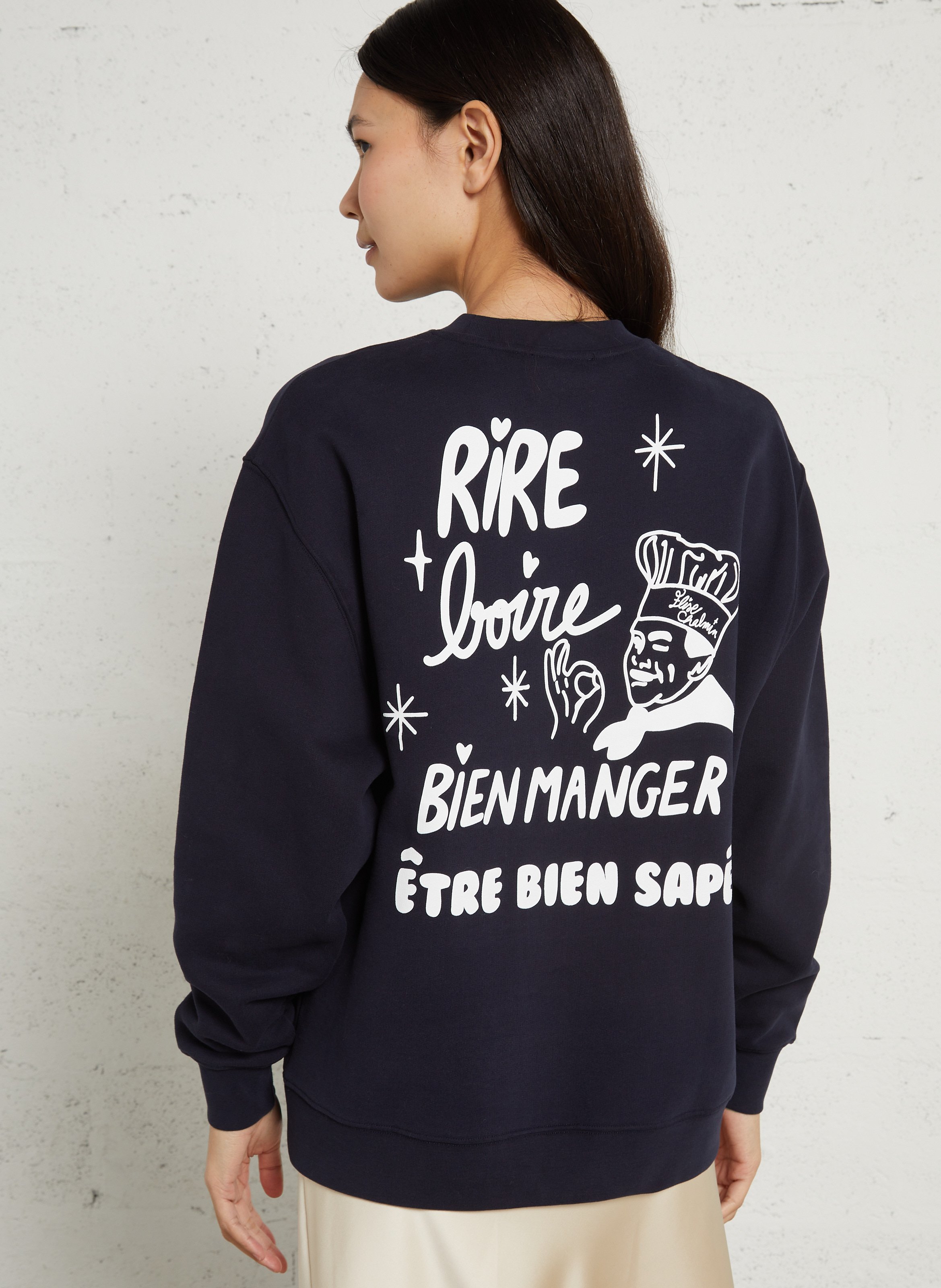 Cotton round-neck sweatshirt ELISE CHALMIN Blue