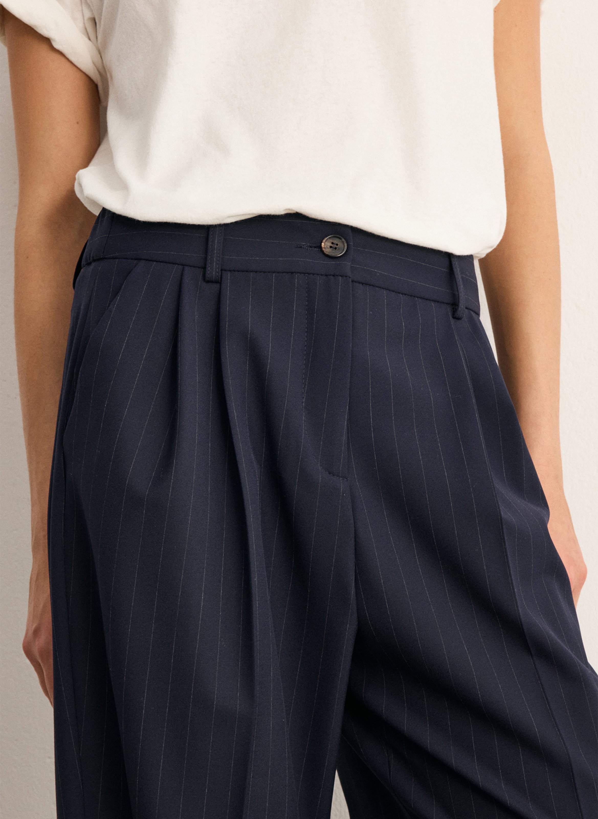 High-waisted straight striped pants PABLO Blue