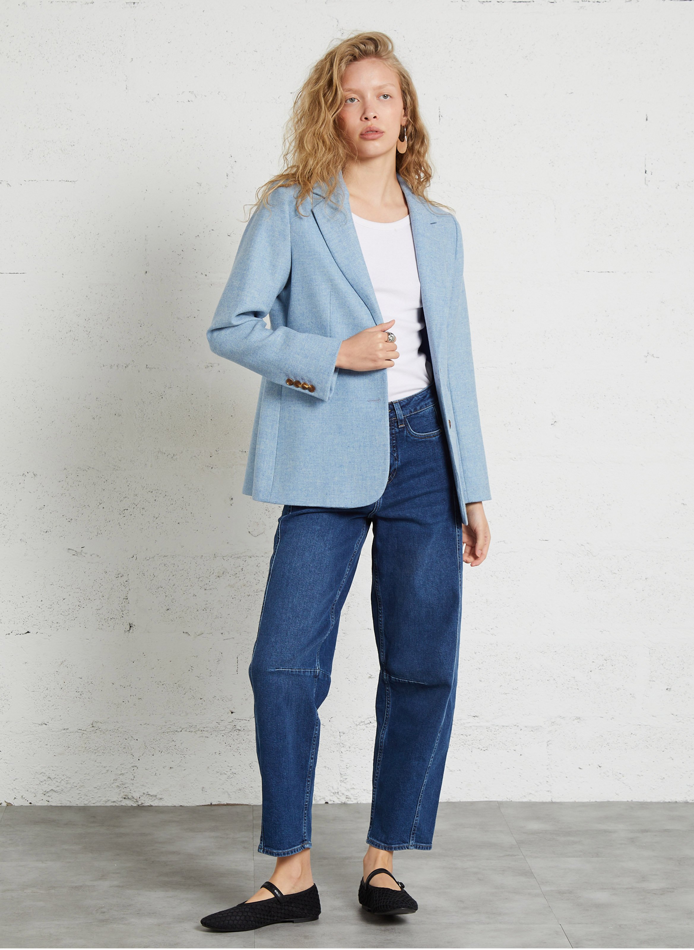 Veste de tailleur droite en laine MAISON 123 Bleu