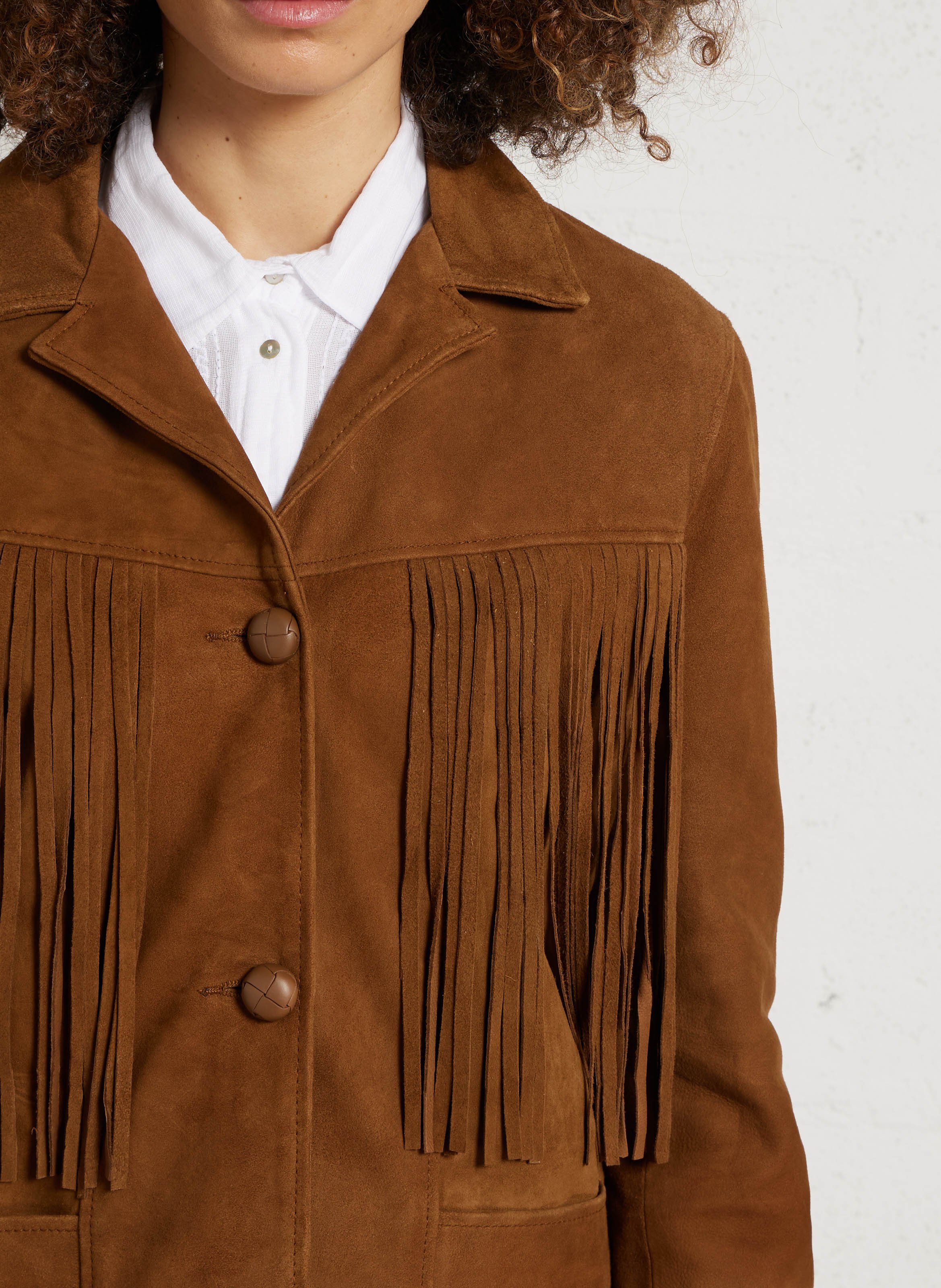 Gerade Wildlederjacke mit Fransen. SCHOTT Rot