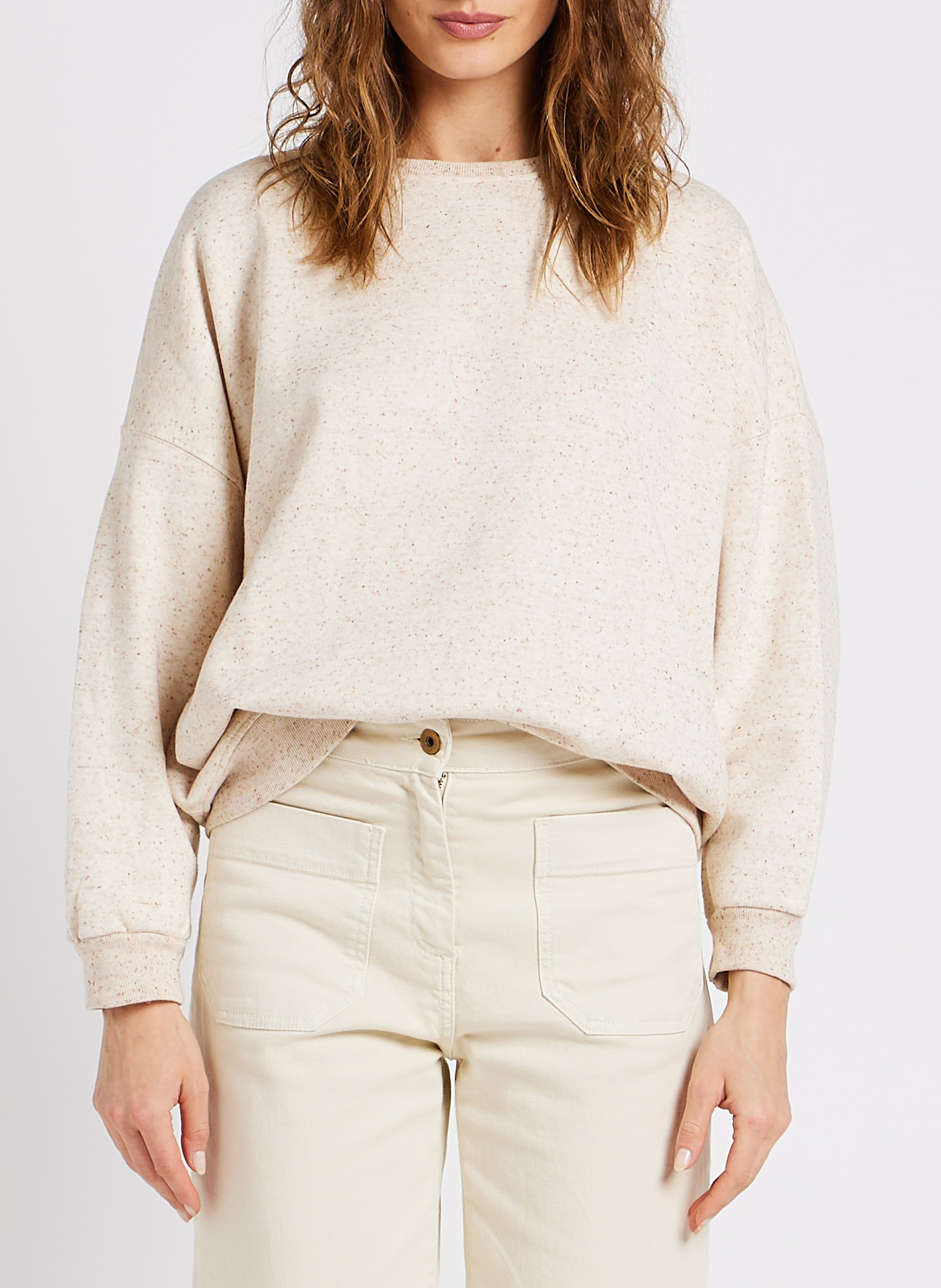 Sweat col rond oversize en coton mélangé SESSUN Beige