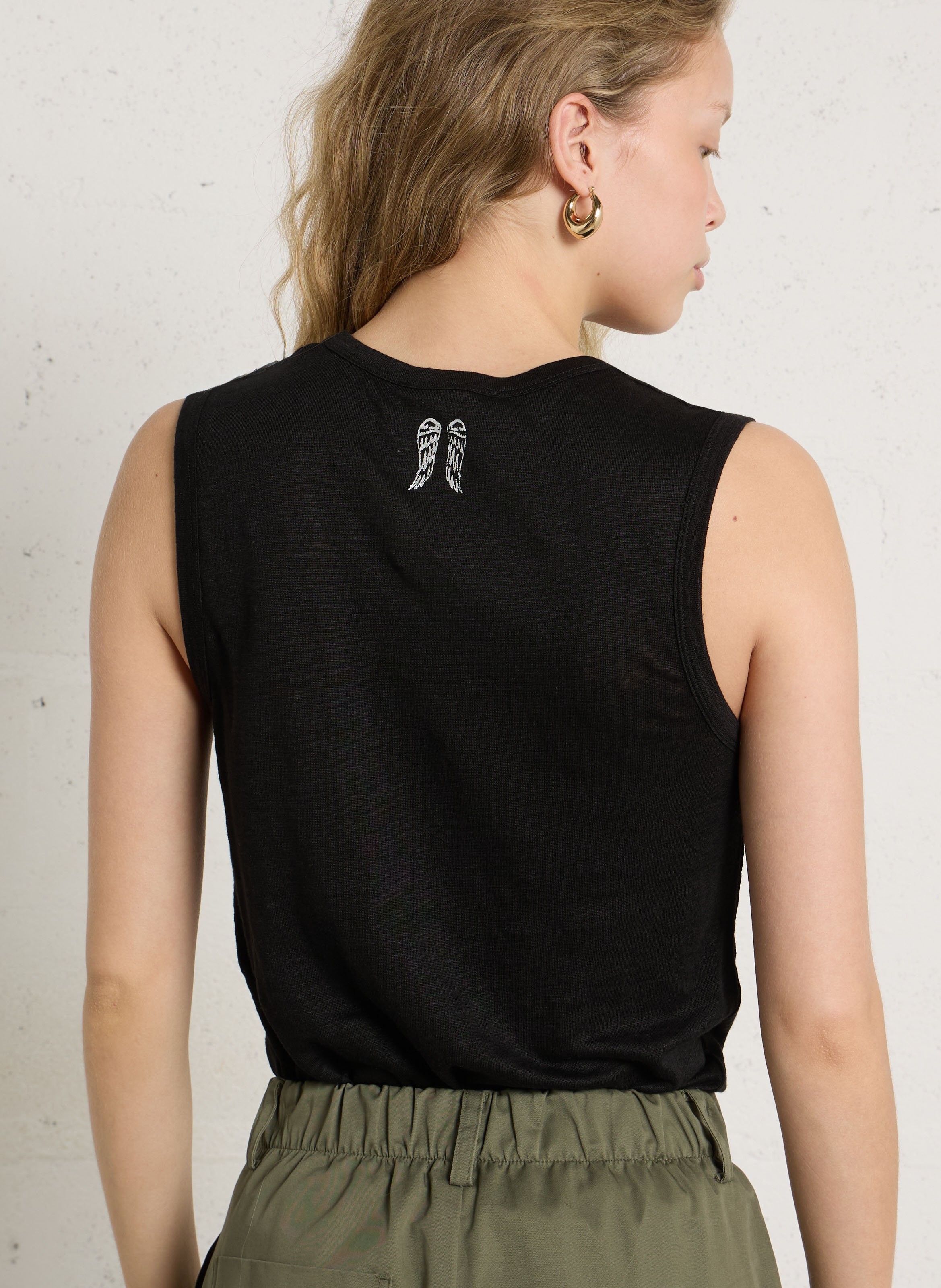 Rechte, linnen singlet met ronde hals BERENICE Zwart