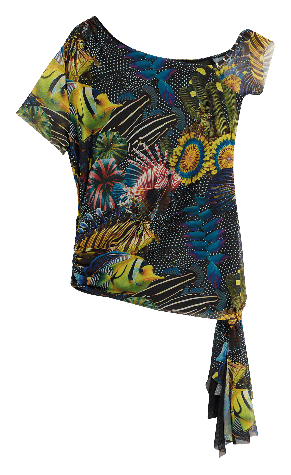 Eng anliegendes asymmetrisches T-Shirt mit Muster DESIGUAL Schwarz