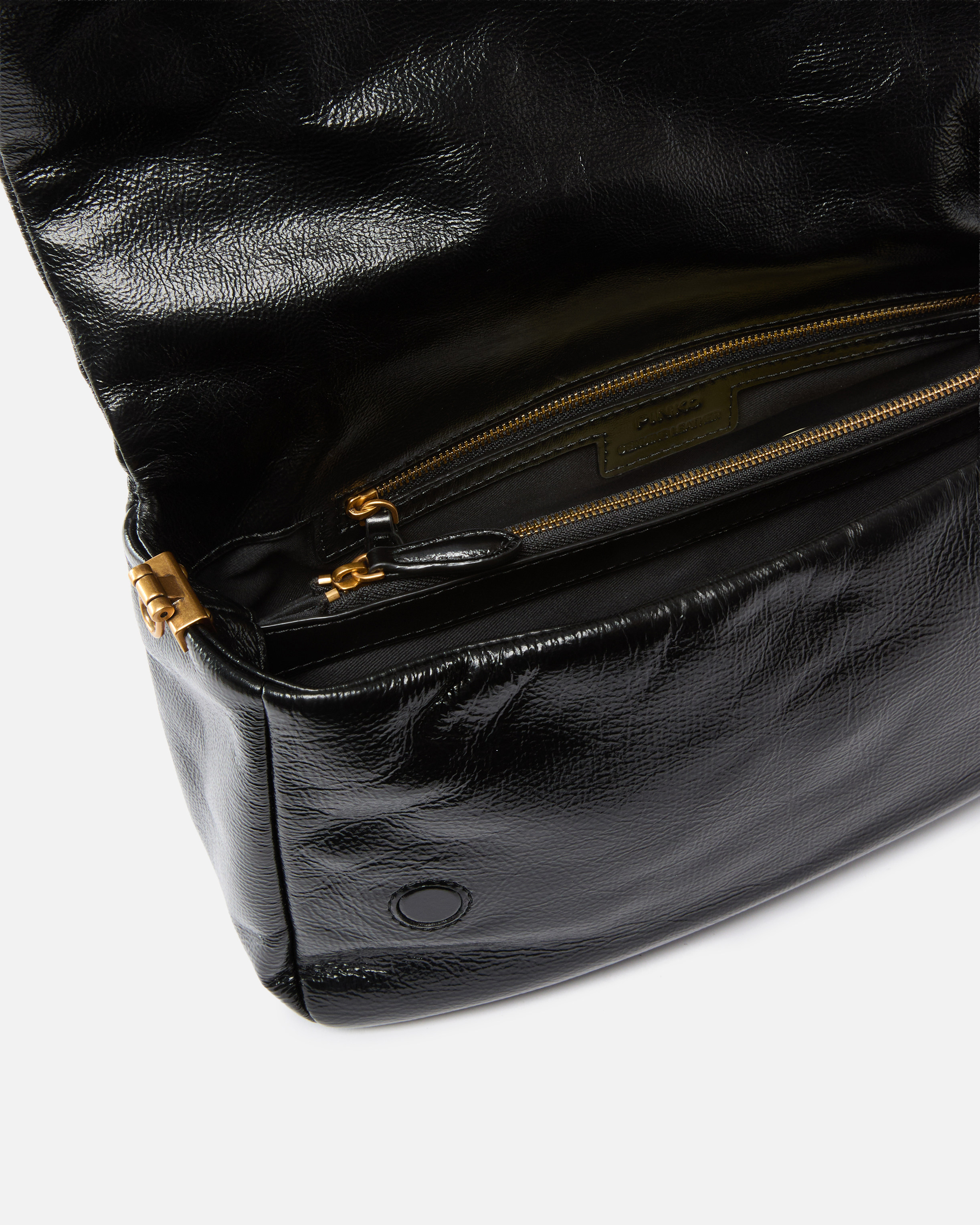 Sac à bandoulière moyen love bag click soft horizontal handle en cuir brillant PINKO Noir