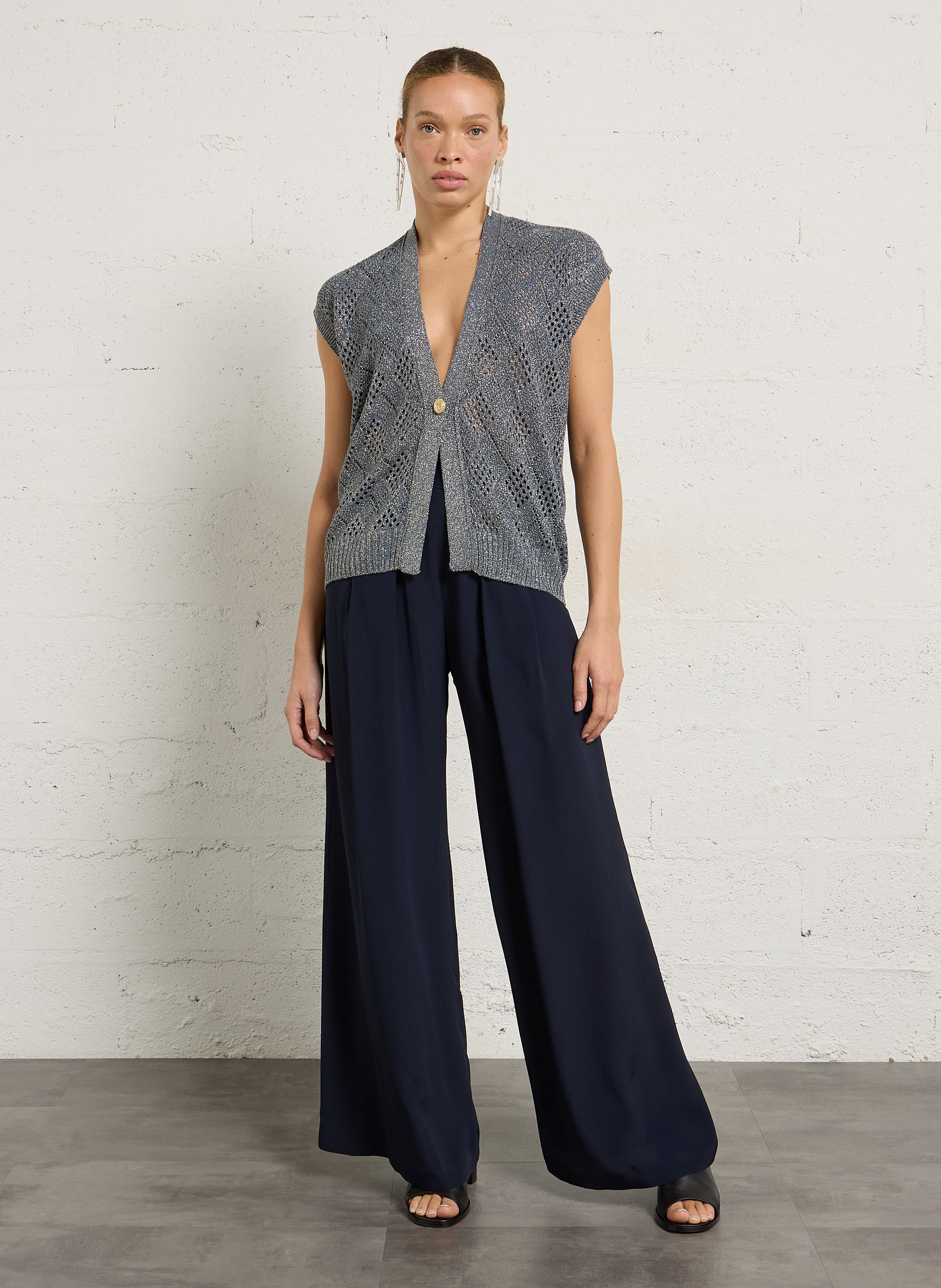 Oversized-Strickweste mit Lochmuster MOMONI Weiss