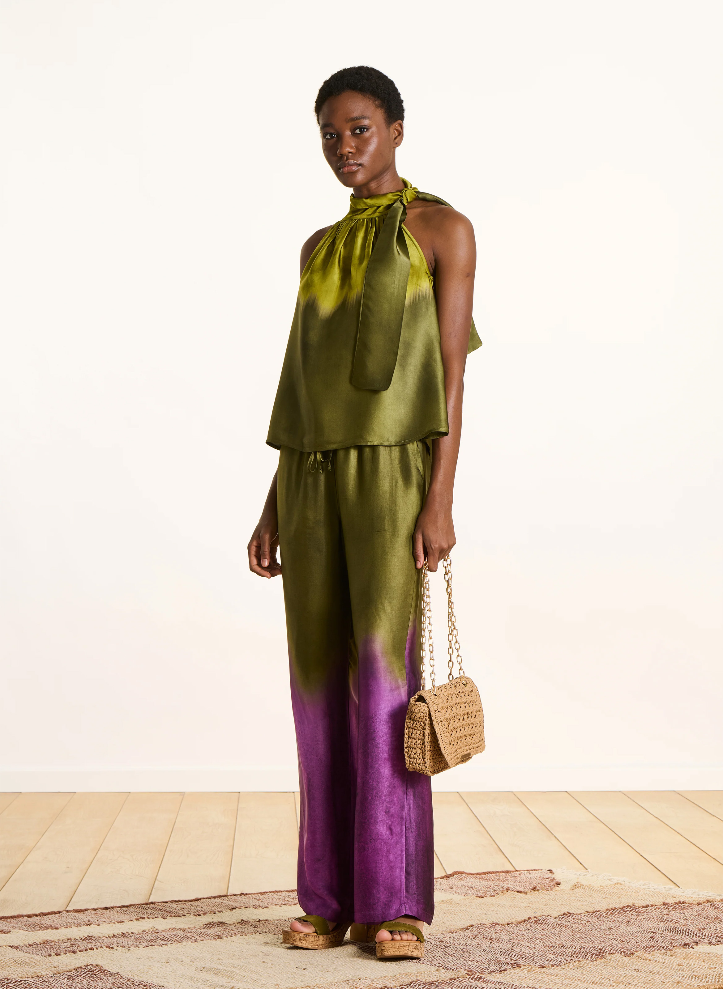 Rechte top met opstaande kraag en print LA FEE MARABOUTEE Groen