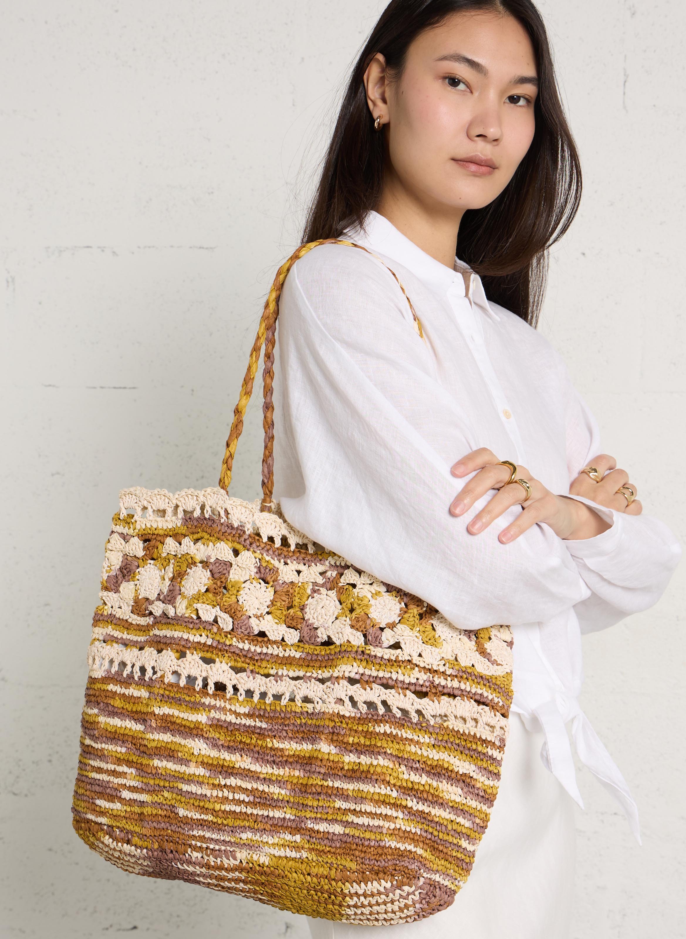 Grand sac crochet en raphia PETITE MENDIGOTE Multicolore