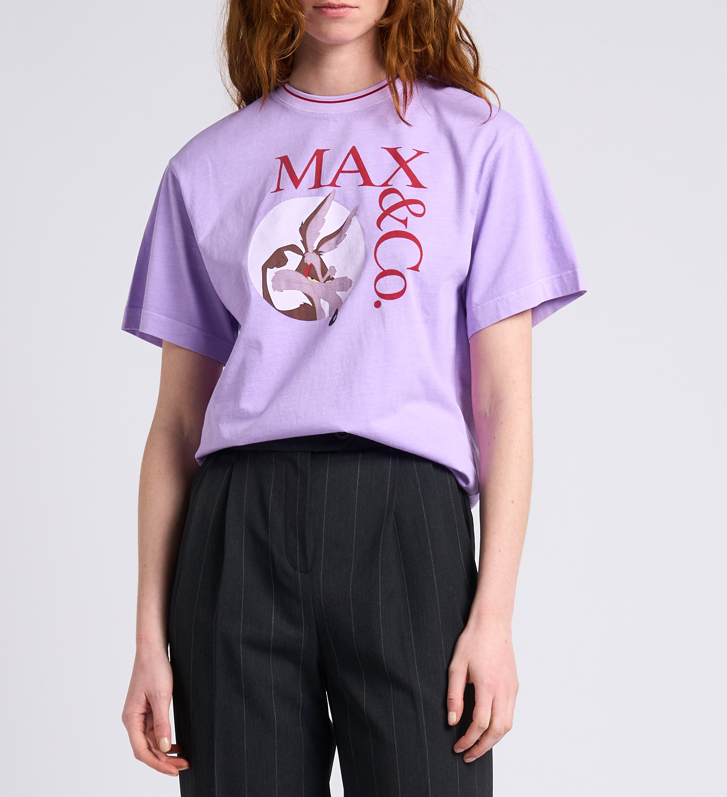 Rundhals-T-Shirt aus Baumwolle mit Siebdruck MAX&Co. Violett