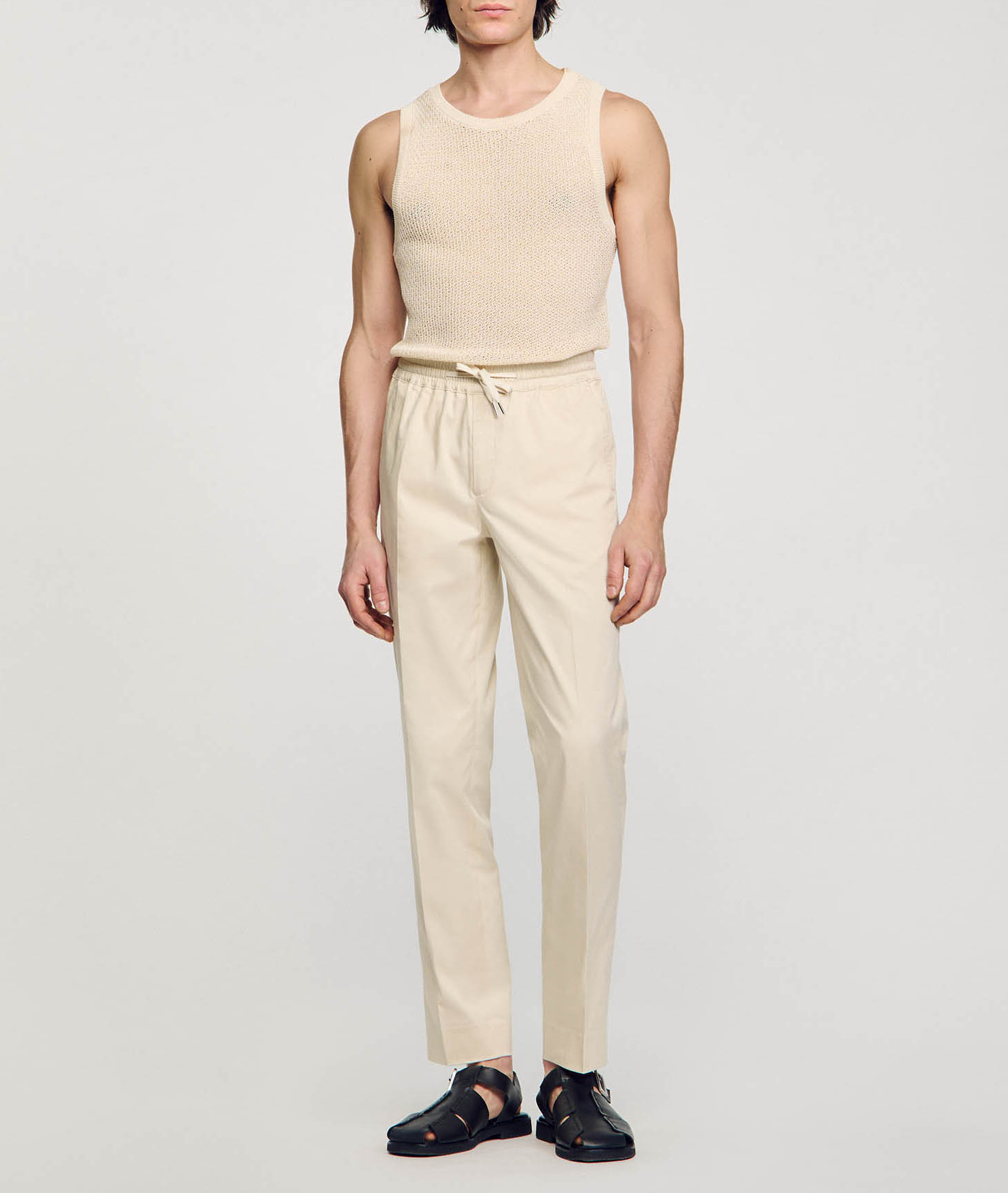 Pantalon chino avec cordon en coton mélangé  SANDRO Beige