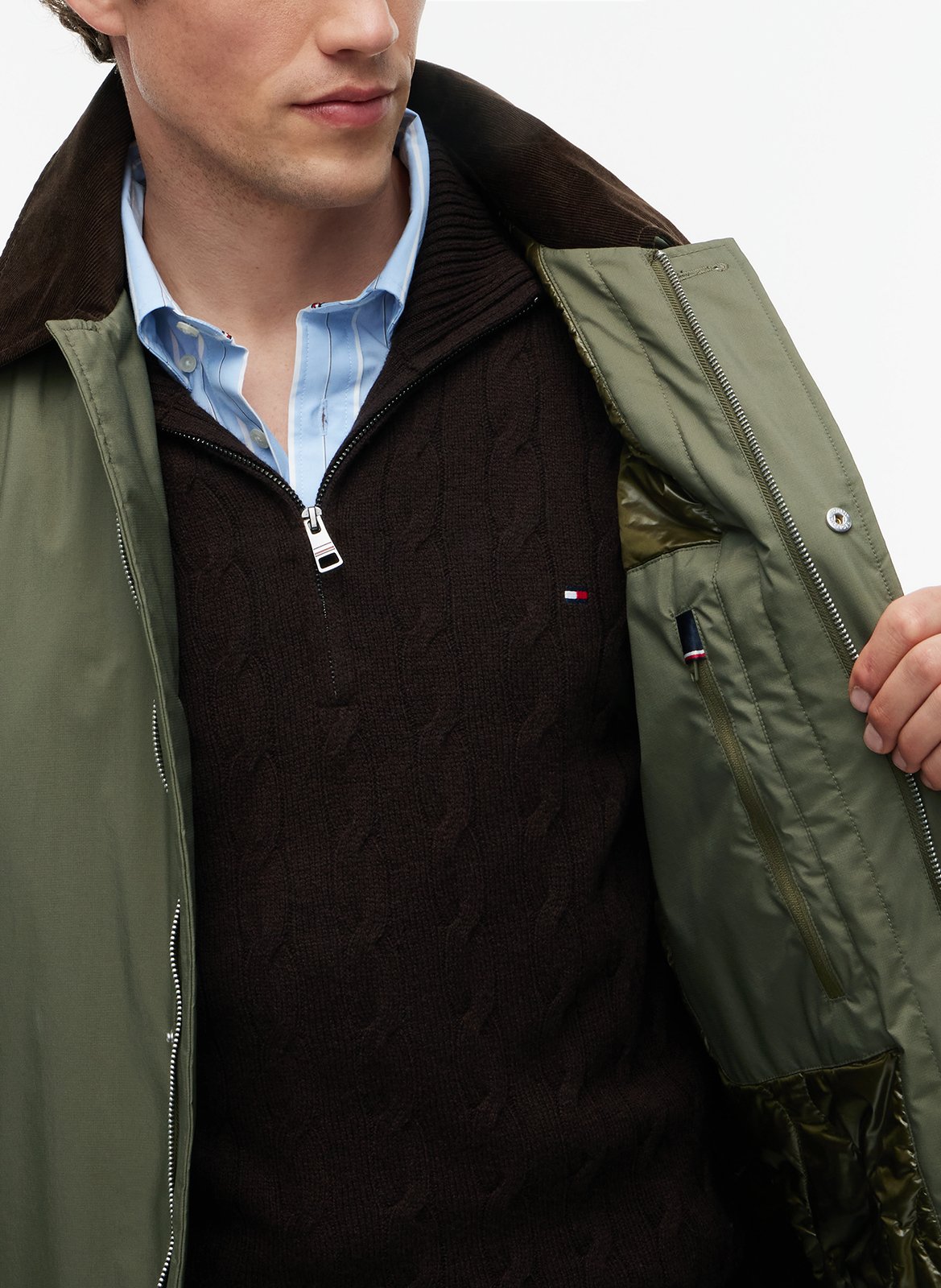 Langer gerader Mantel mit Rippenstrickkragen TOMMY HILFIGER Grun