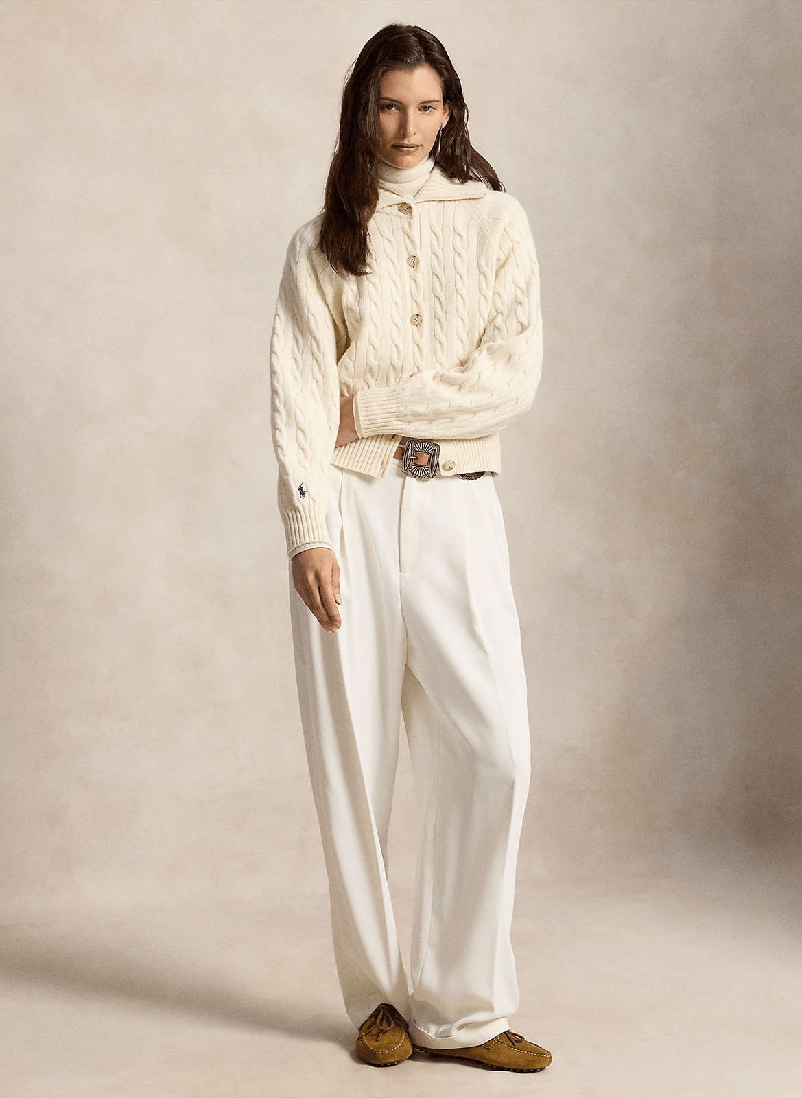 Straight cable-knit wool cardigan POLO RALPH LAUREN White